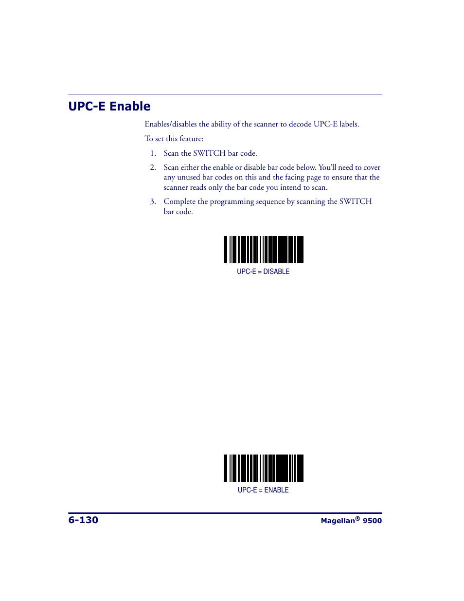 Upc-e enable, Upc-e enable -130 | Datalogic Scanning 9500 User Manual | Page 246 / 460