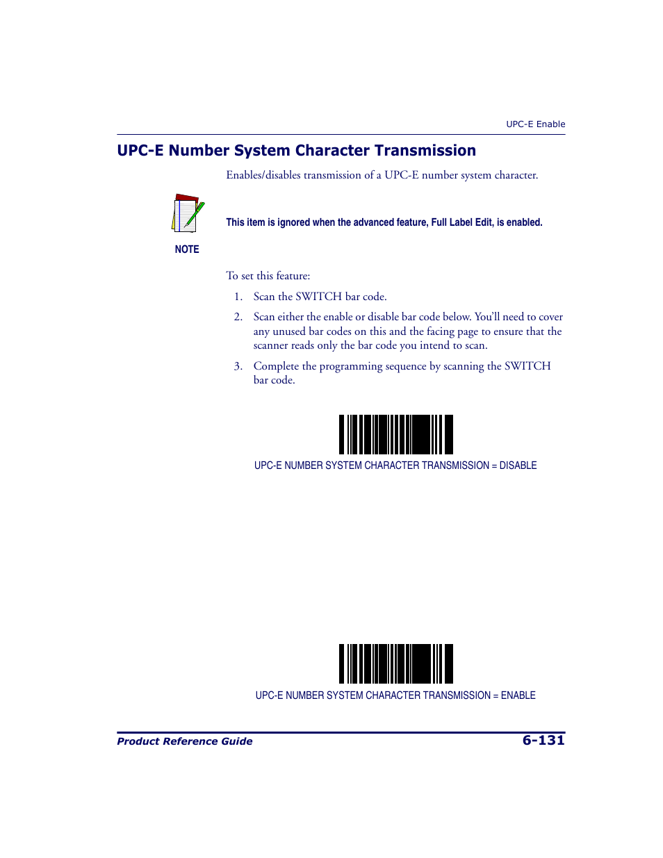 Upc-e number system character transmission, Upc-e number system character transmission -131 | Datalogic Scanning 9500 User Manual | Page 247 / 460