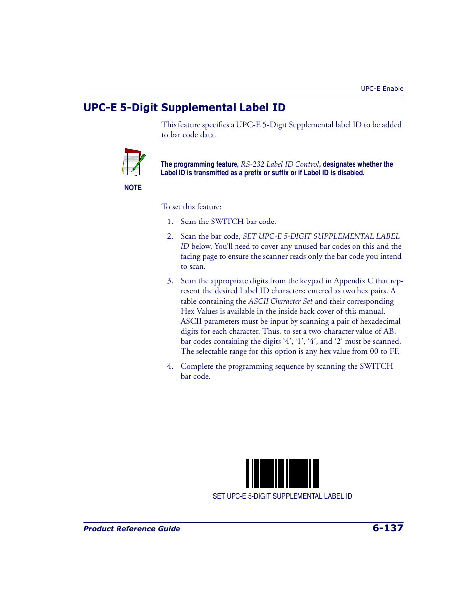 Upc-e 5-digit supplemental label id, Upc-e 5-digit supplemental label id -137 | Datalogic Scanning 9500 User Manual | Page 253 / 460