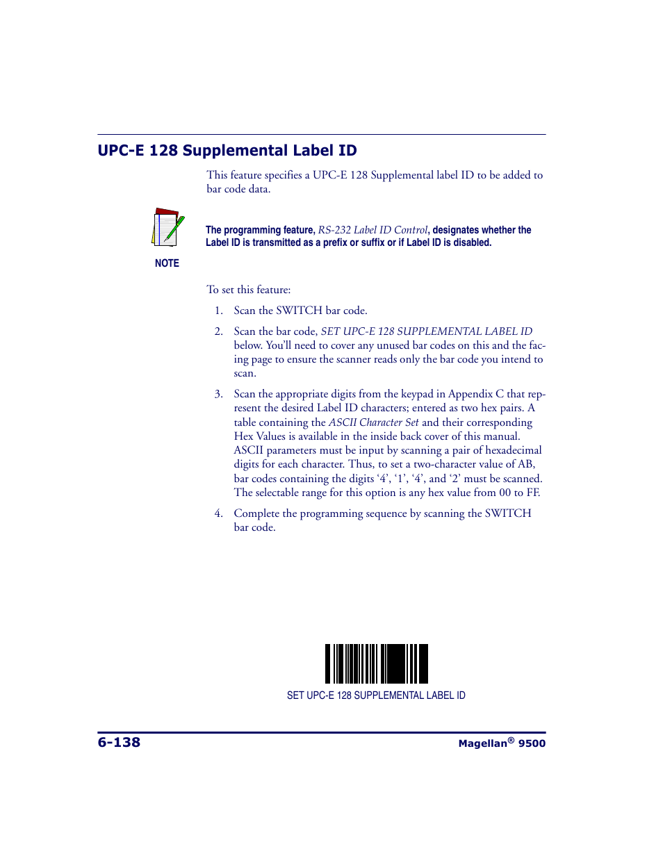 Upc-e 128 supplemental label id, Upc-e 128 supplemental label id -138 | Datalogic Scanning 9500 User Manual | Page 254 / 460