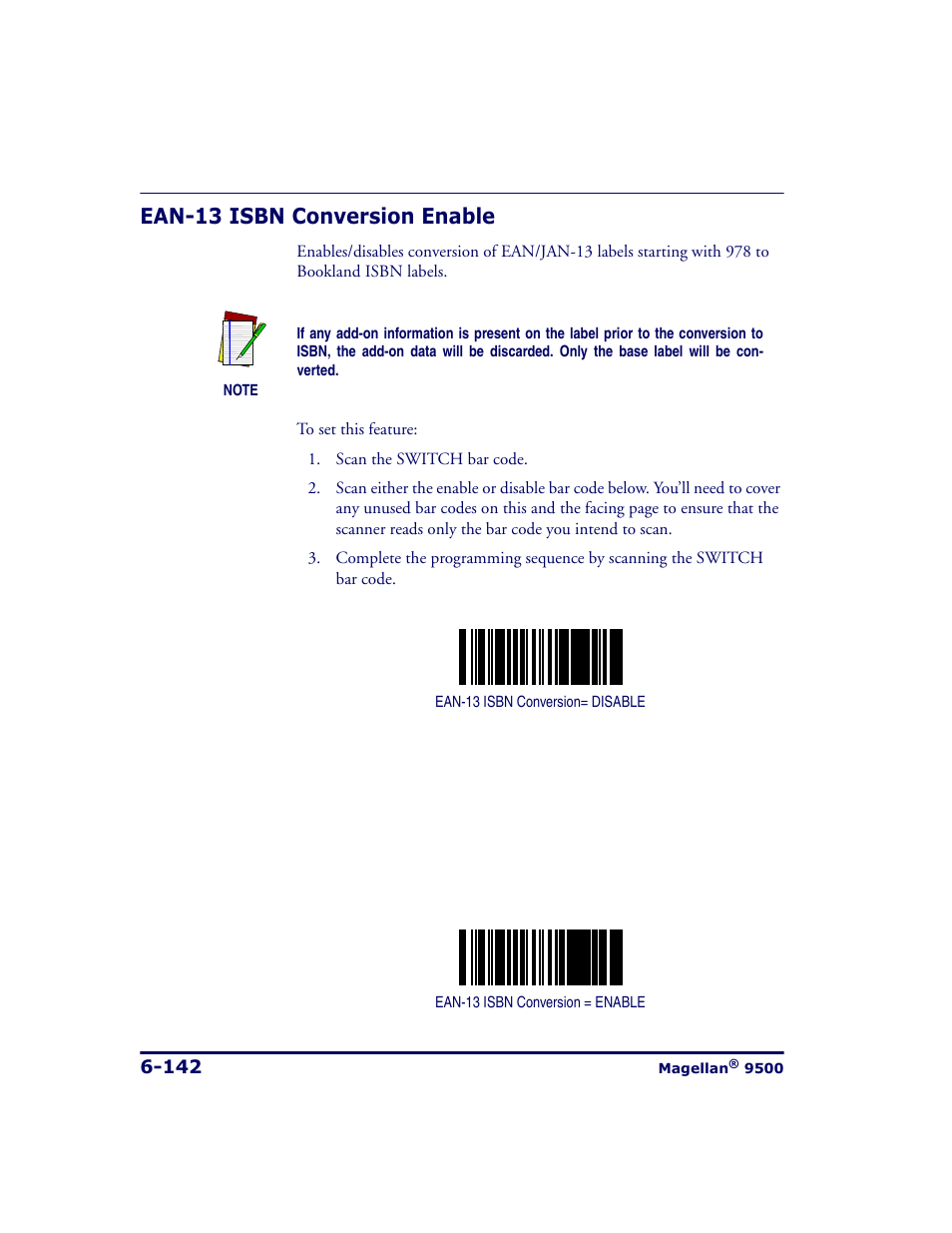 Ean-13 isbn conversion enable, Ean-13 isbn conversion enable -142 | Datalogic Scanning 9500 User Manual | Page 258 / 460