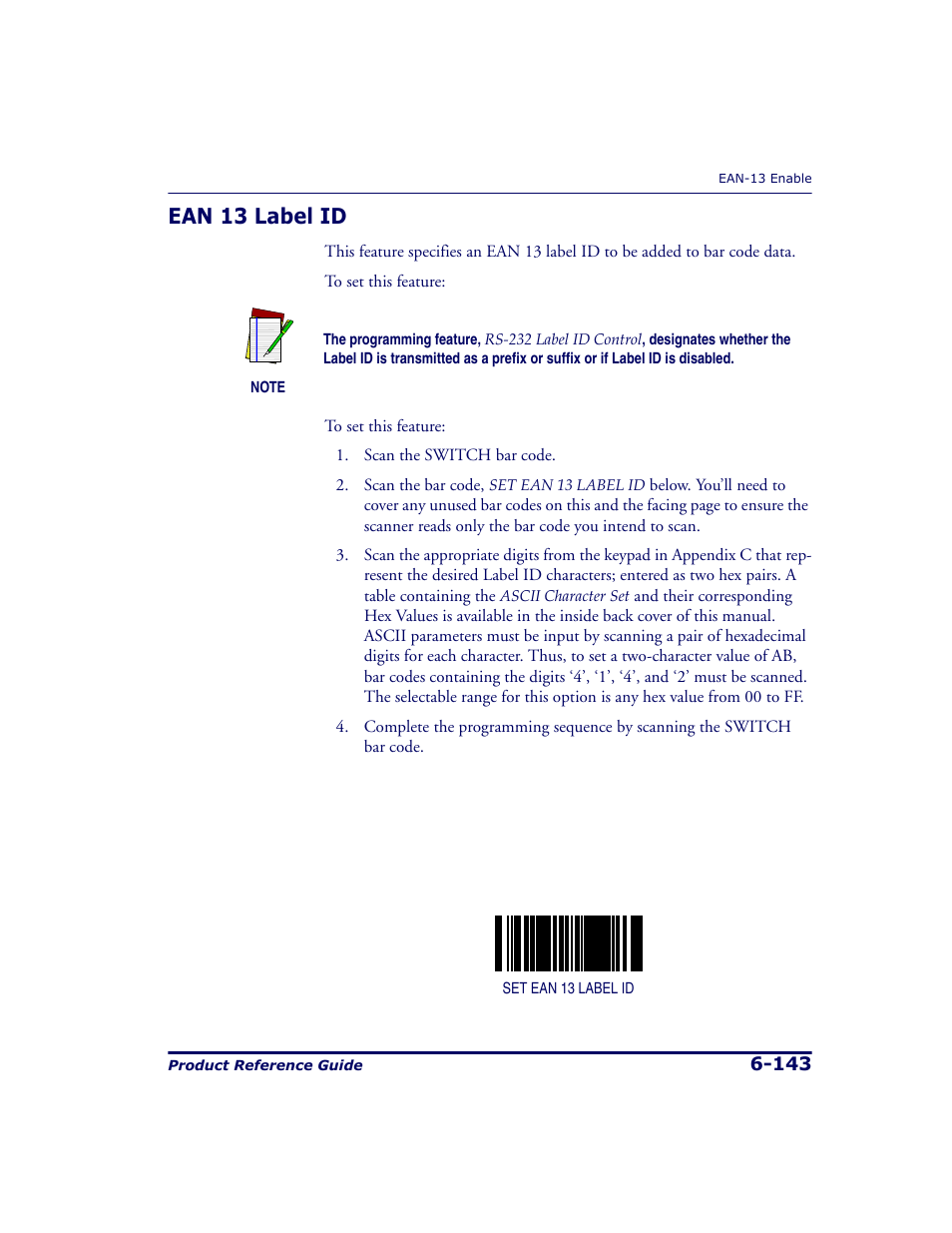 Ean 13 label id, Ean 13 label id -143 | Datalogic Scanning 9500 User Manual | Page 259 / 460
