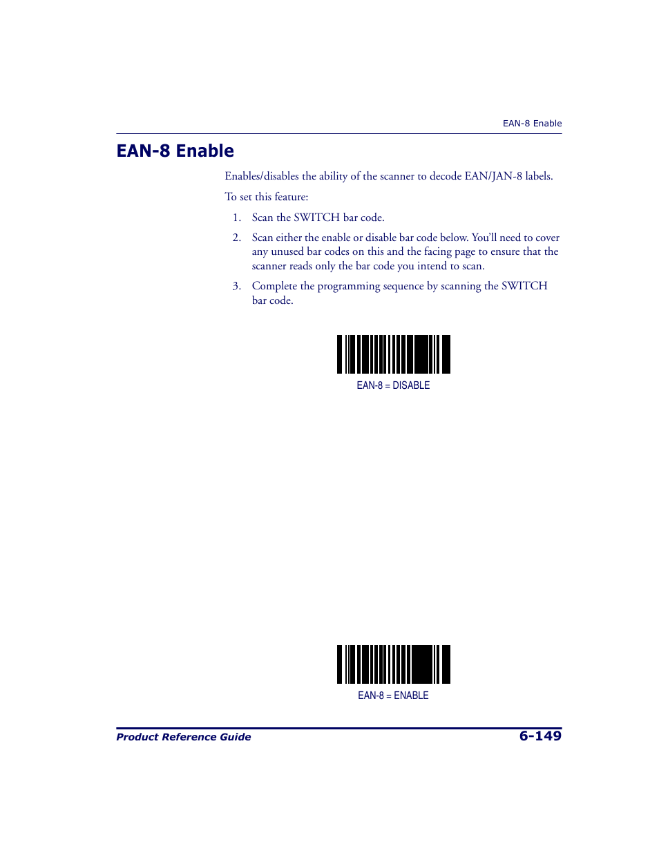 Ean-8 enable, Ean-8 enable -149 | Datalogic Scanning 9500 User Manual | Page 265 / 460
