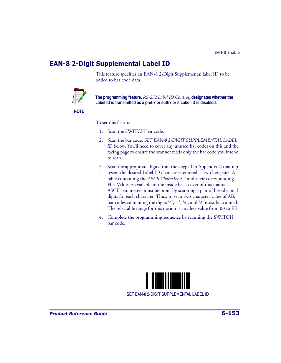 Ean-8 2-digit supplemental label id, Ean-8 2-digit supplemental label id -153 | Datalogic Scanning 9500 User Manual | Page 269 / 460