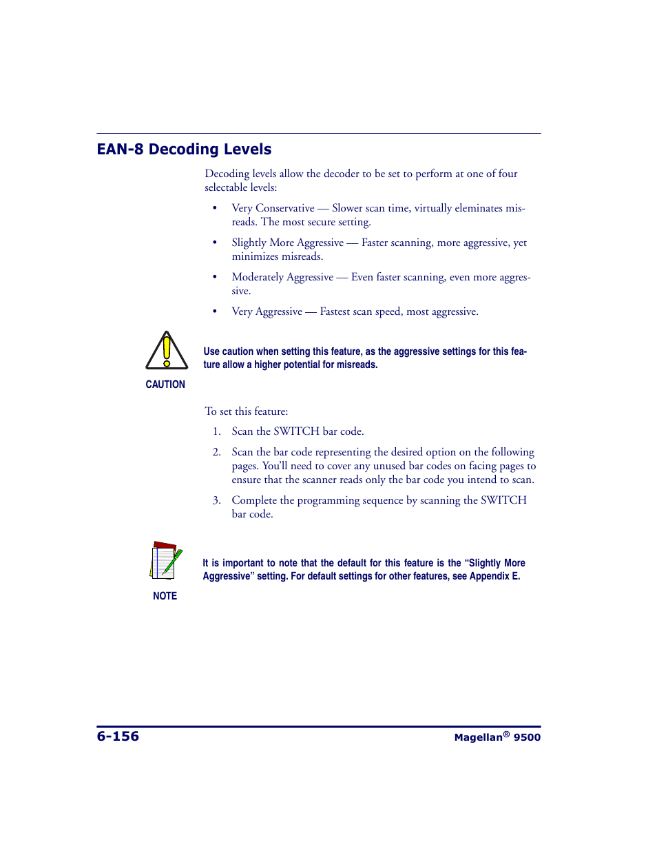 Ean-8 decoding levels, Ean-8 decoding levels -156 | Datalogic Scanning 9500 User Manual | Page 272 / 460