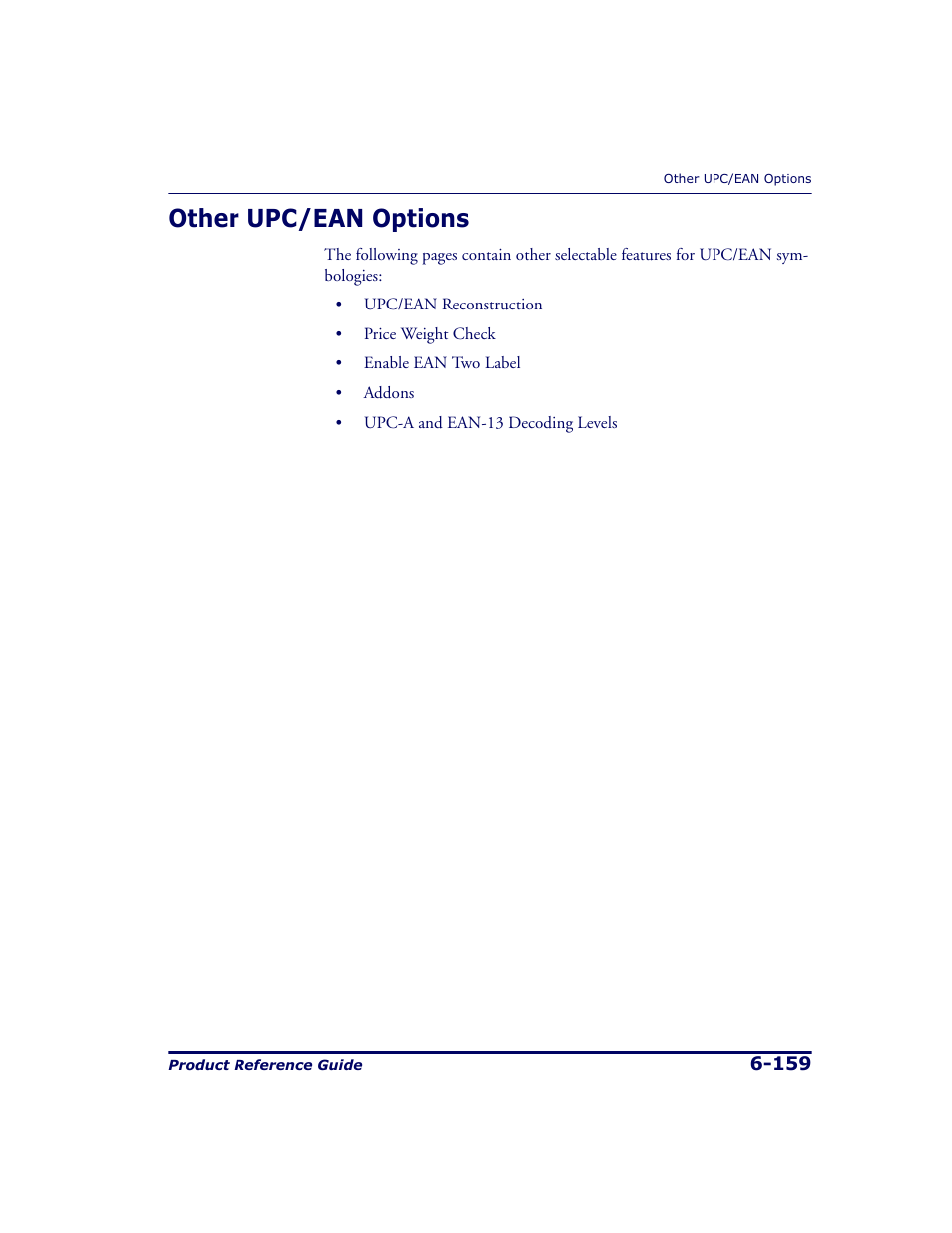 Other upc/ean options, Other upc/ean options -159 | Datalogic Scanning 9500 User Manual | Page 275 / 460