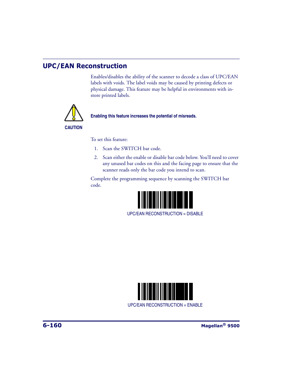 Upc/ean reconstruction, Upc/ean reconstruction -160 | Datalogic Scanning 9500 User Manual | Page 276 / 460