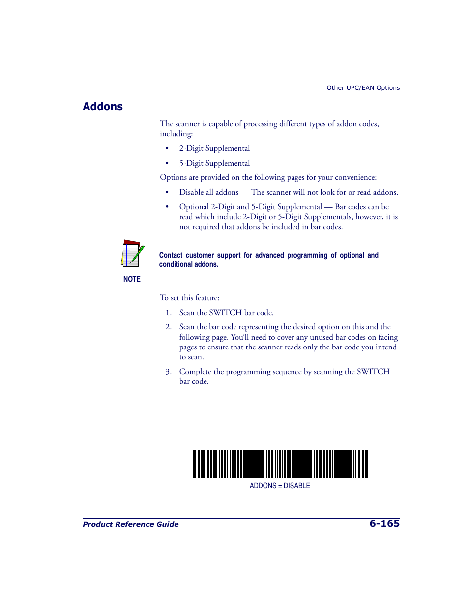 Addons, Addons -165 | Datalogic Scanning 9500 User Manual | Page 281 / 460