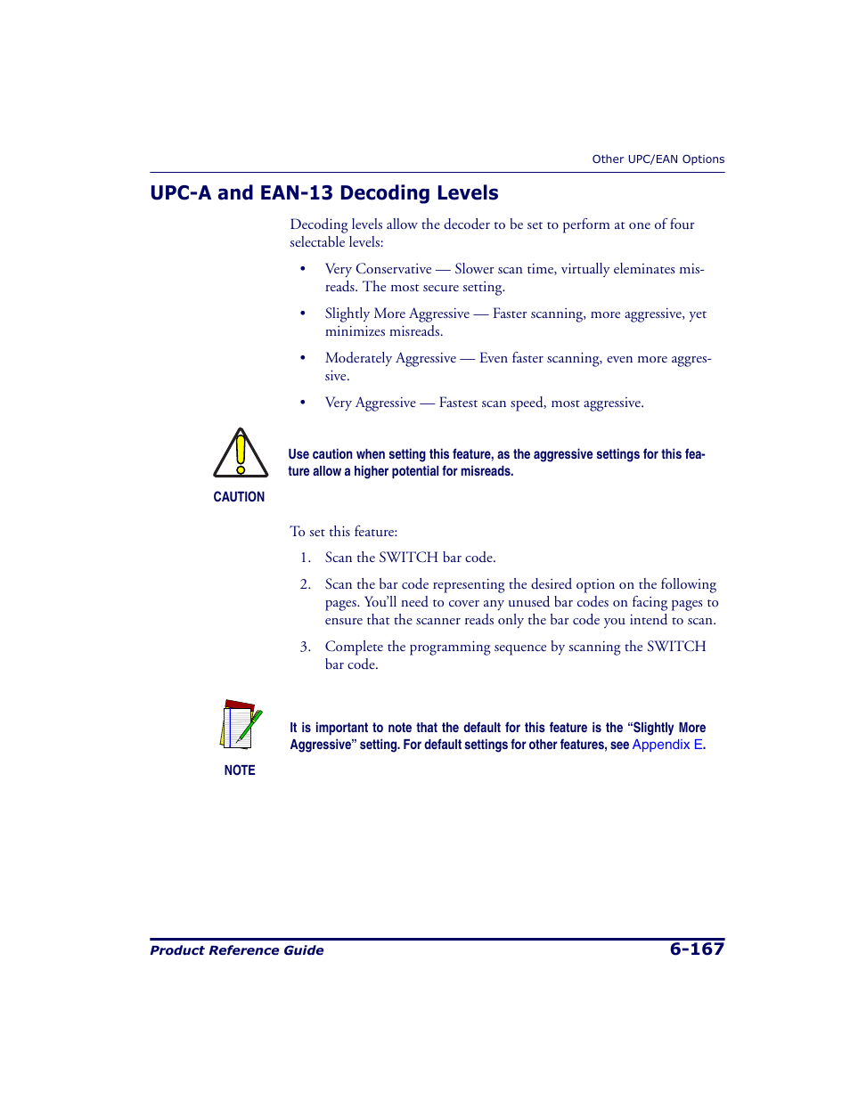 Upc-a and ean-13 decoding levels, Upc-a and ean-13 decoding levels -167 | Datalogic Scanning 9500 User Manual | Page 283 / 460
