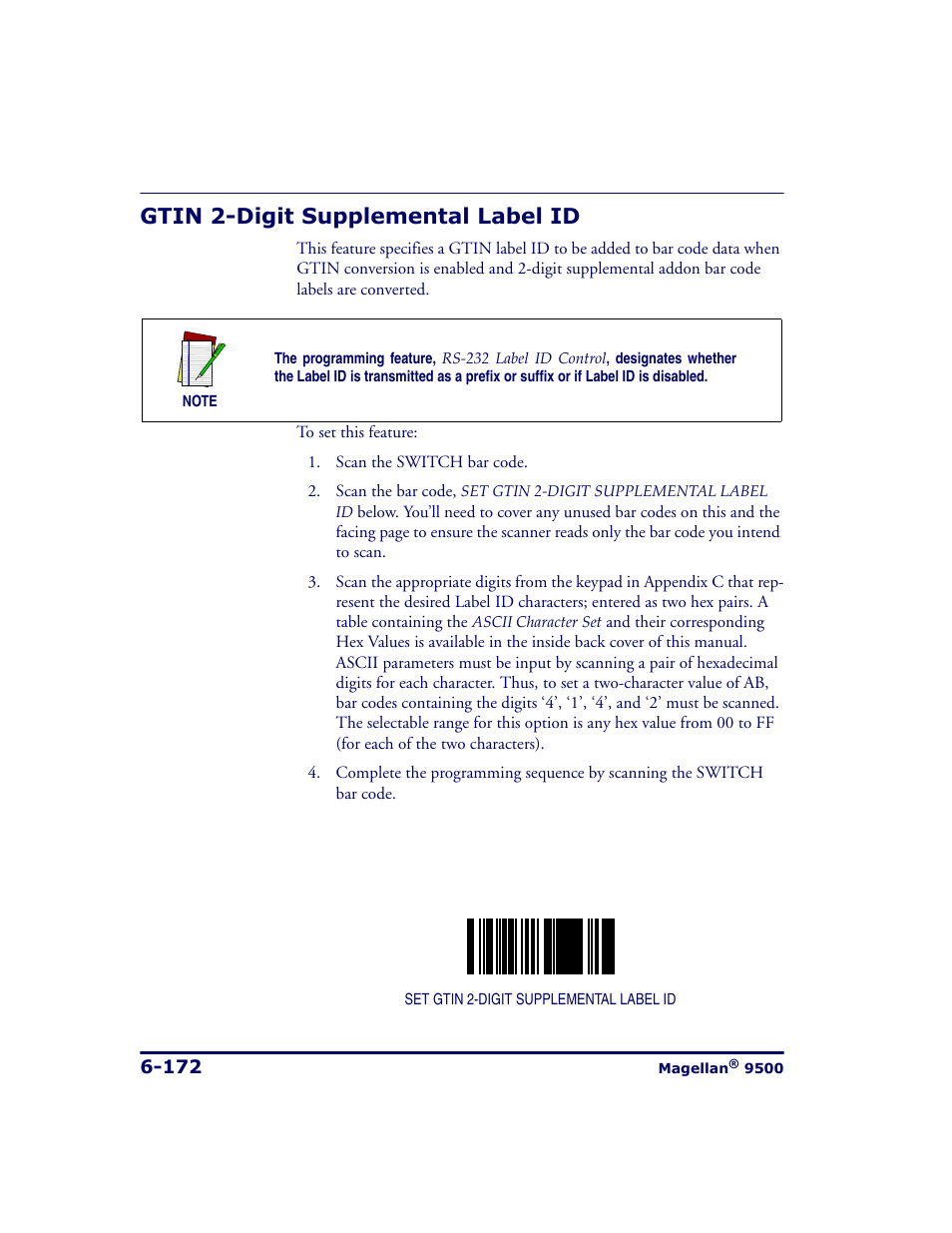 Gtin 2-digit supplemental label id, Gtin 2-digit supplemental label id -172 | Datalogic Scanning 9500 User Manual | Page 288 / 460