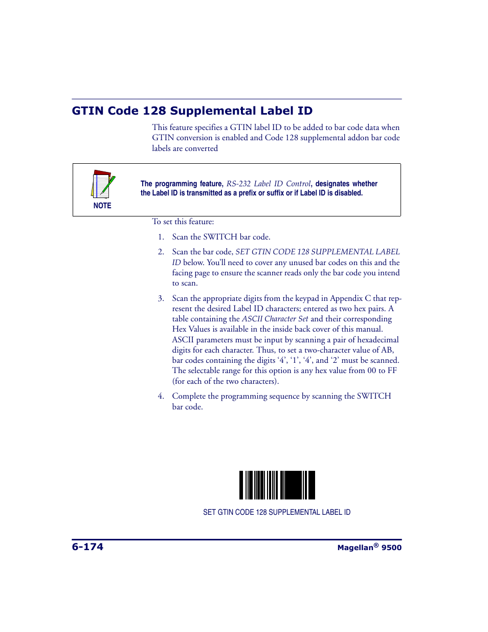 Gtin code 128 supplemental label id, Gtin code 128 supplemental label id -174 | Datalogic Scanning 9500 User Manual | Page 290 / 460