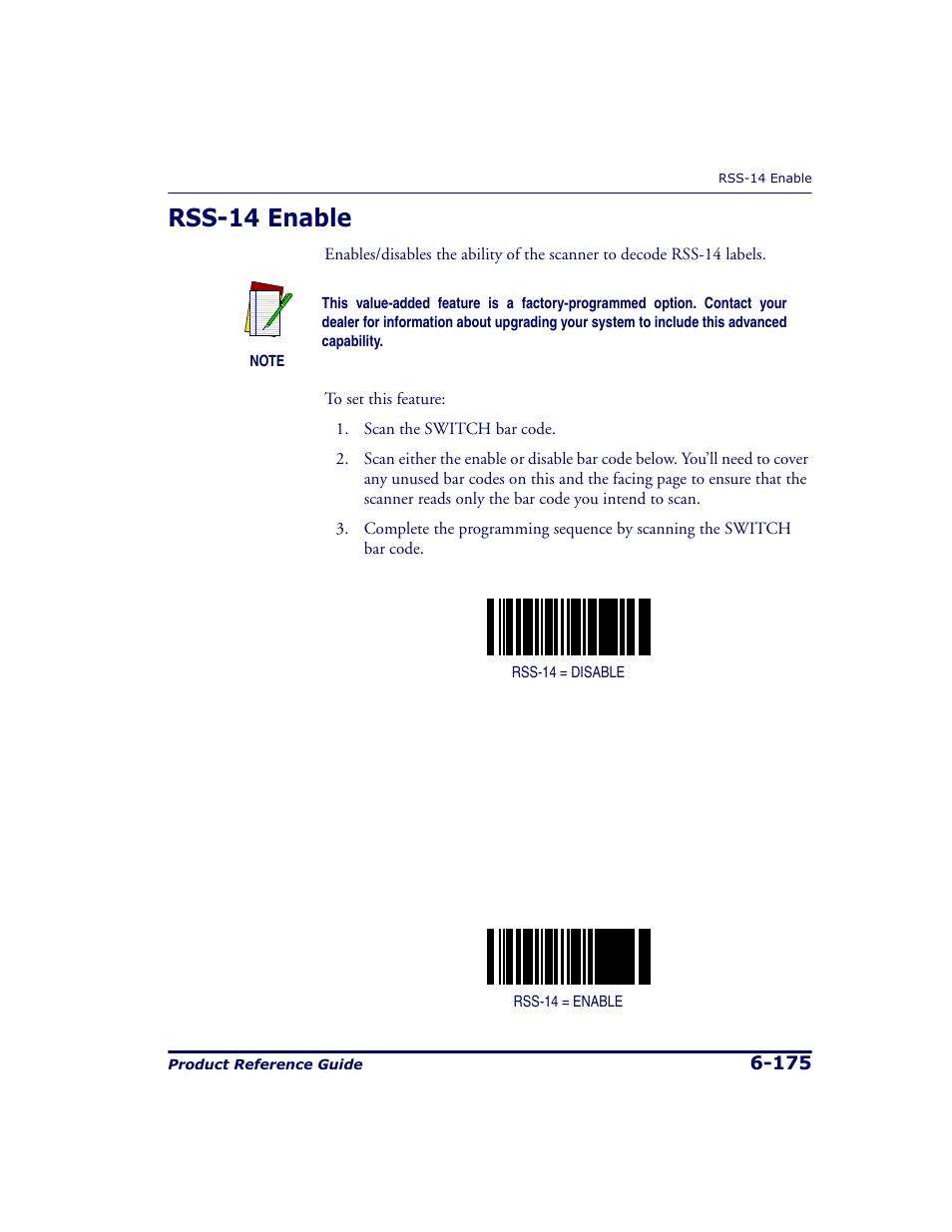 Rss-14 enable, Rss-14 enable -175 | Datalogic Scanning 9500 User Manual | Page 291 / 460