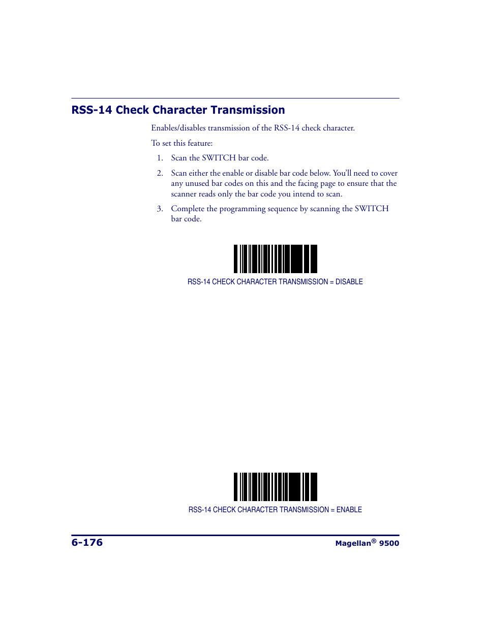 Rss-14 check character transmission, Rss-14 check character transmission -176 | Datalogic Scanning 9500 User Manual | Page 292 / 460