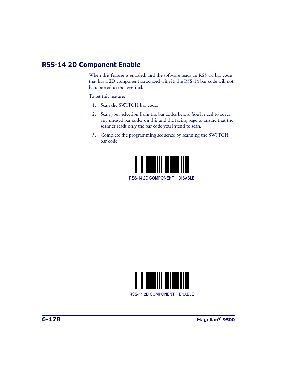 Rss-14 2d component enable, Rss-14 2d component enable -178 | Datalogic Scanning 9500 User Manual | Page 294 / 460