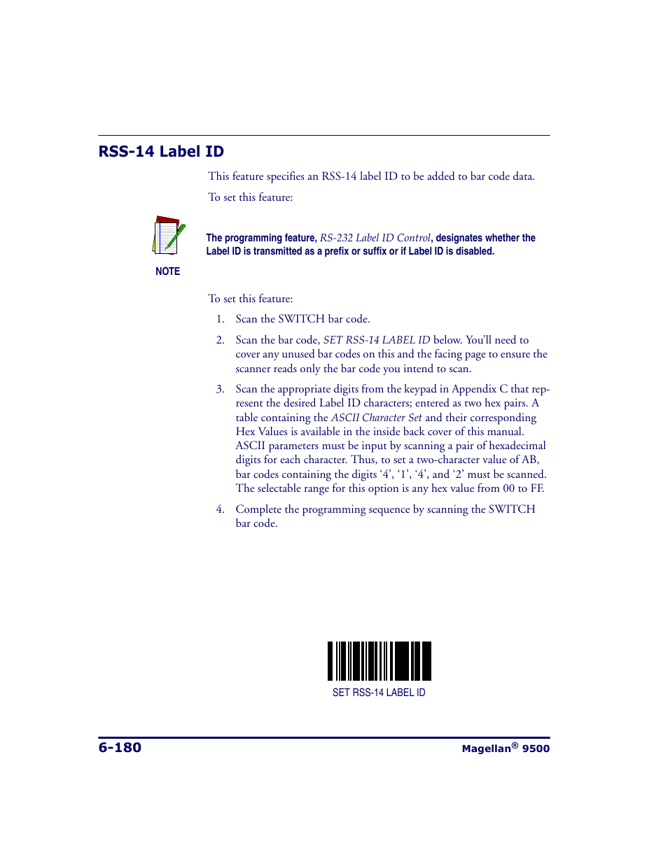 Rss-14 label id, Rss-14 label id -180 | Datalogic Scanning 9500 User Manual | Page 296 / 460