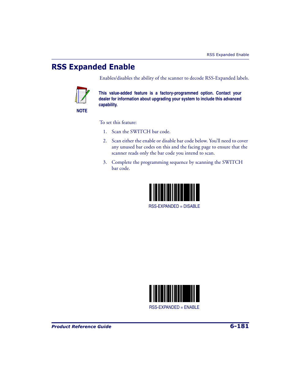 Rss expanded enable, Rss expanded enable -181 | Datalogic Scanning 9500 User Manual | Page 297 / 460