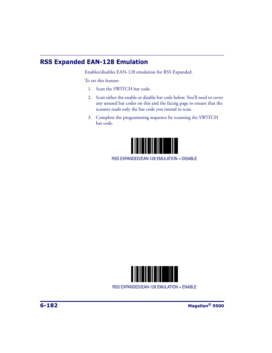 Rss expanded ean-128 emulation, Rss expanded ean-128 emulation -182 | Datalogic Scanning 9500 User Manual | Page 298 / 460