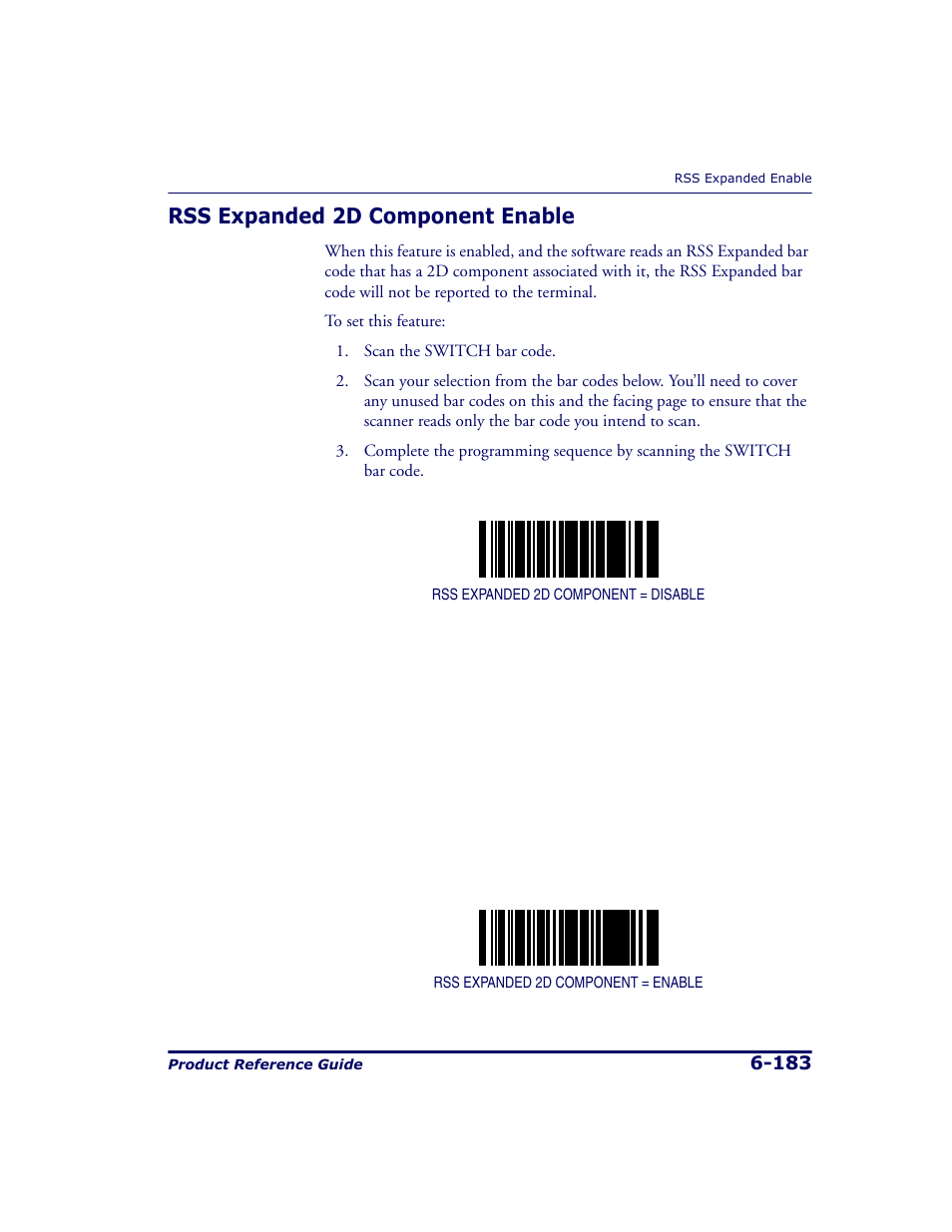 Rss expanded 2d component enable, Rss expanded 2d component enable -183 | Datalogic Scanning 9500 User Manual | Page 299 / 460