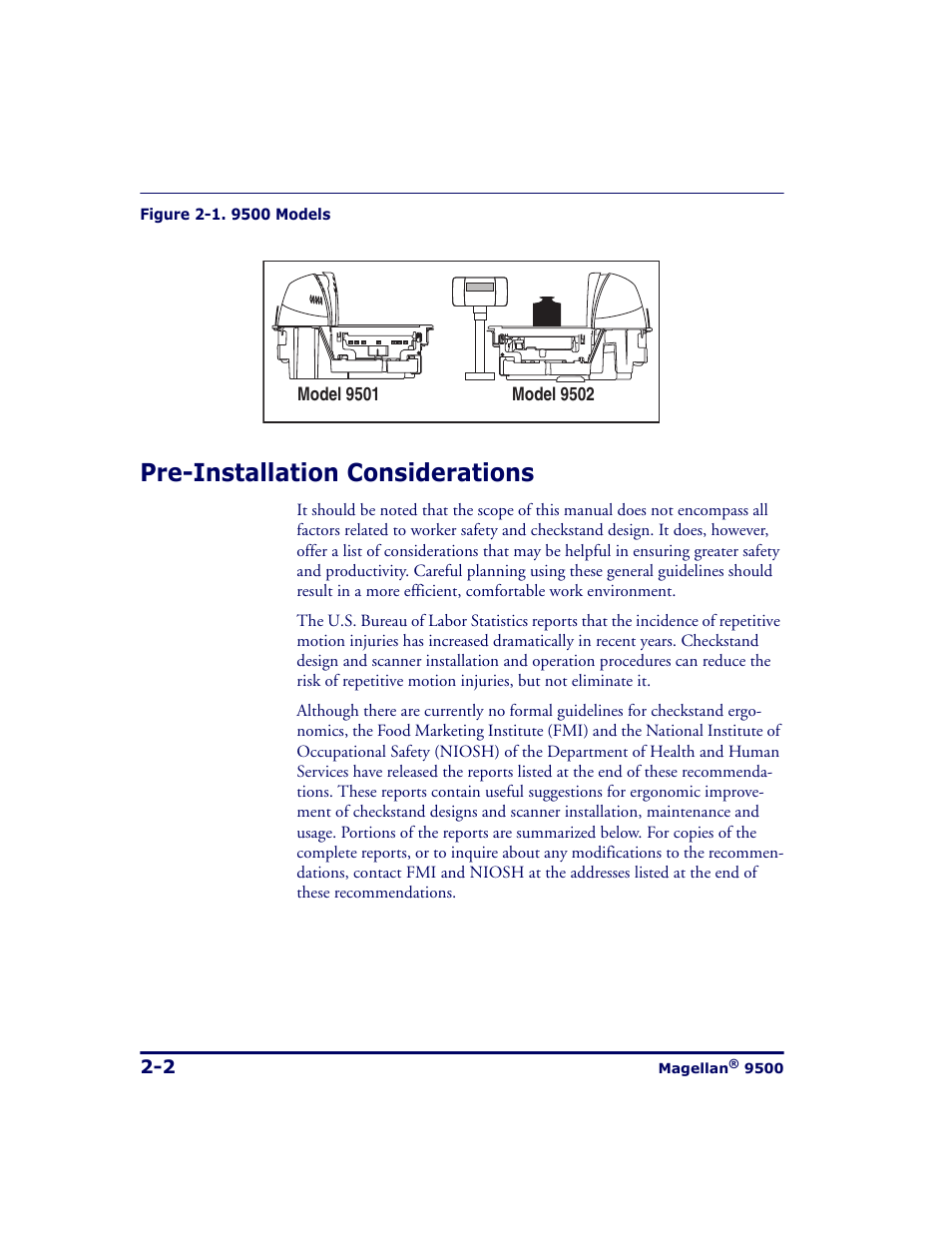 Pre-installation considerations, Pre-installation considerations -2, Wn in | Figure 2-1 | Datalogic Scanning 9500 User Manual | Page 30 / 460