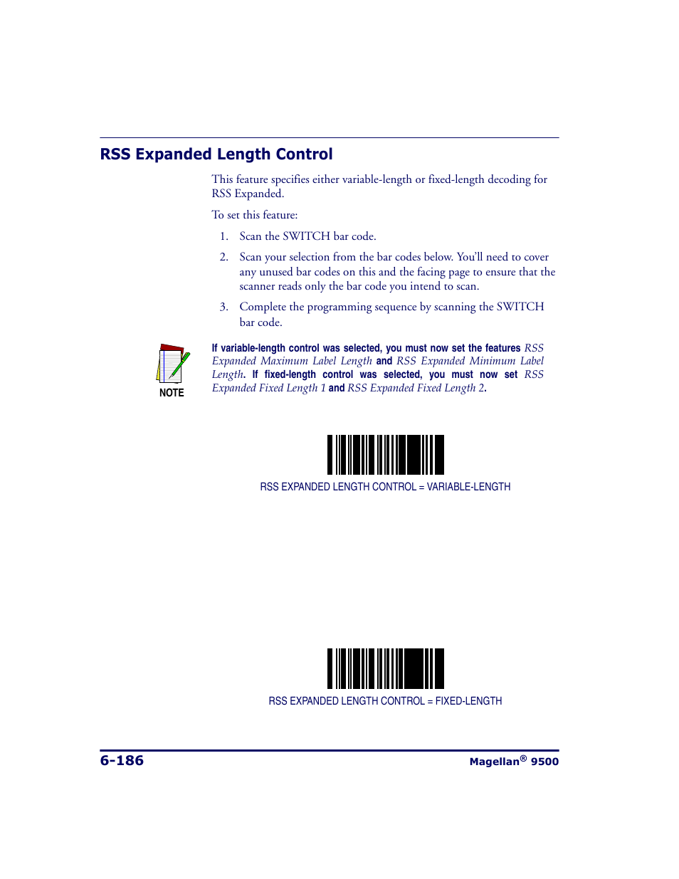 Rss expanded length control, Rss expanded length control -186 | Datalogic Scanning 9500 User Manual | Page 302 / 460