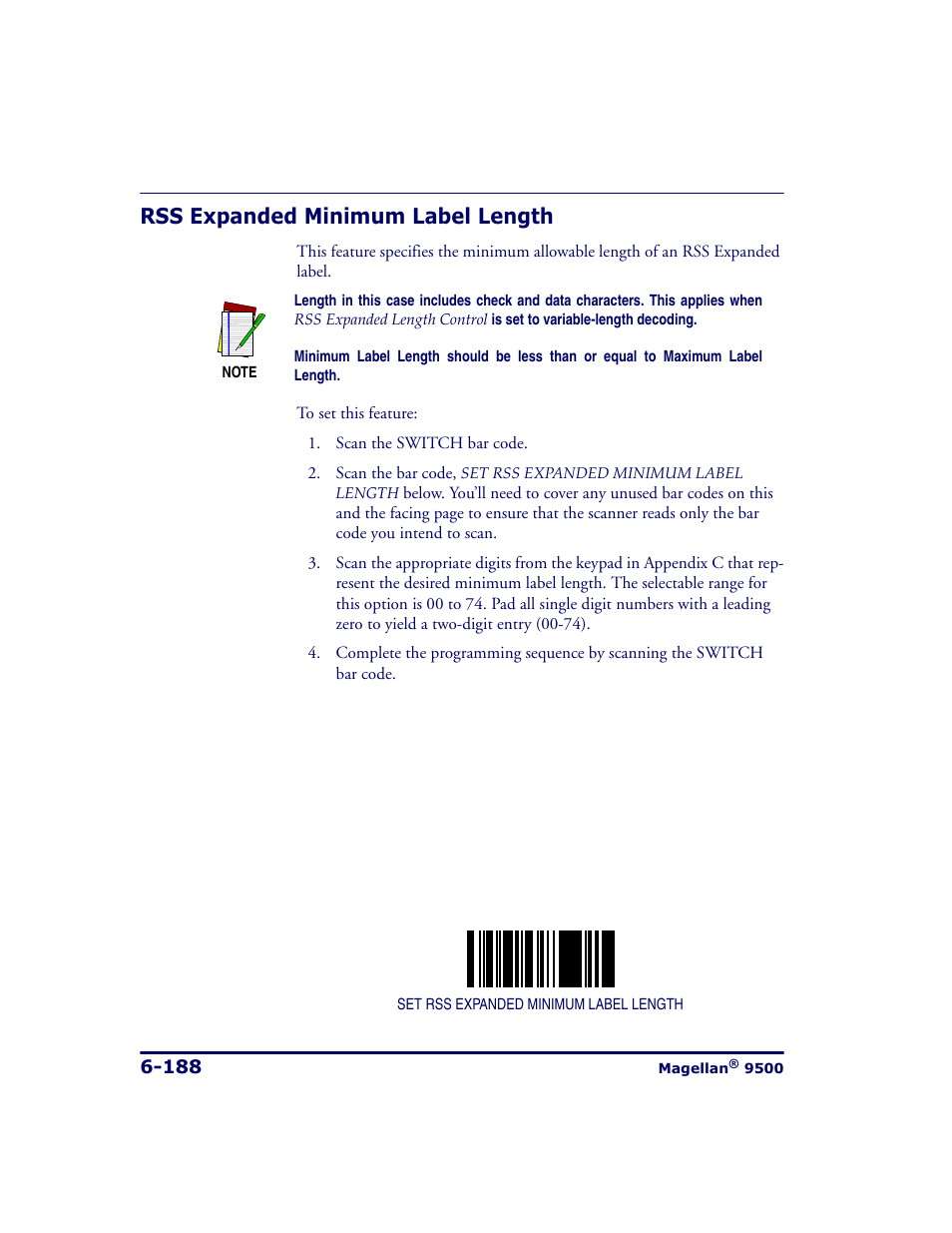 Rss expanded minimum label length, Rss expanded minimum label length -188, And rss expanded minimum label length . if fix | Datalogic Scanning 9500 User Manual | Page 304 / 460