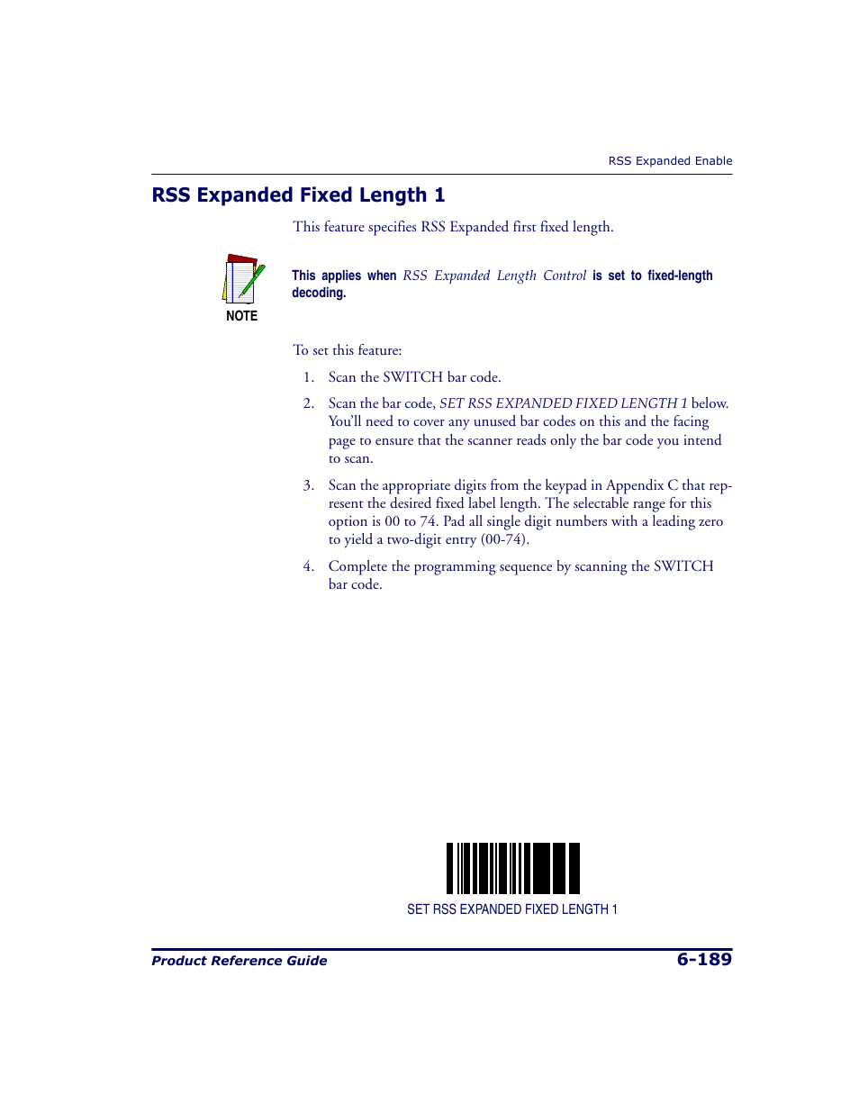 Rss expanded fixed length 1, Rss expanded fixed length 1 -189 | Datalogic Scanning 9500 User Manual | Page 305 / 460