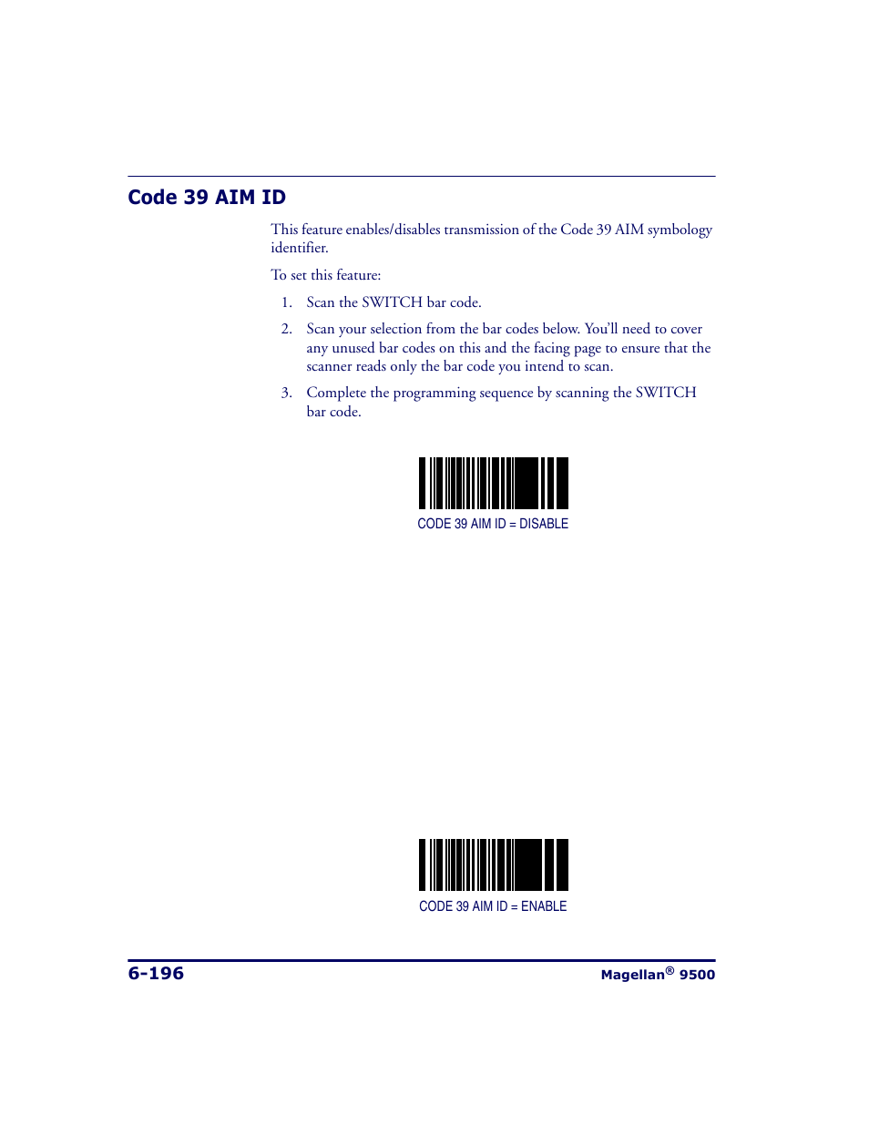 Code 39 aim id, Code 39 aim id -196 | Datalogic Scanning 9500 User Manual | Page 312 / 460