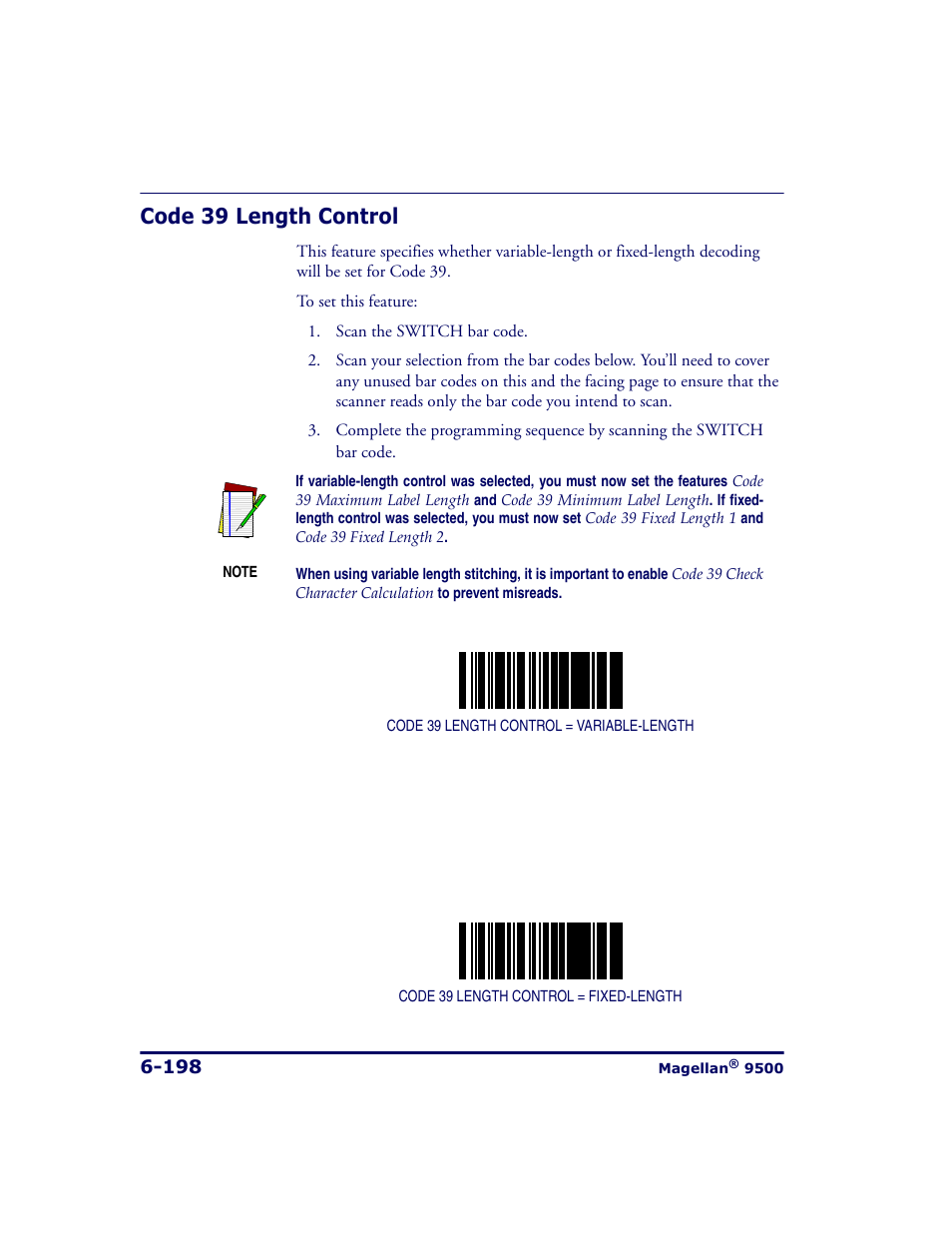 Code 39 length control, Code 39 length control -198 | Datalogic Scanning 9500 User Manual | Page 314 / 460