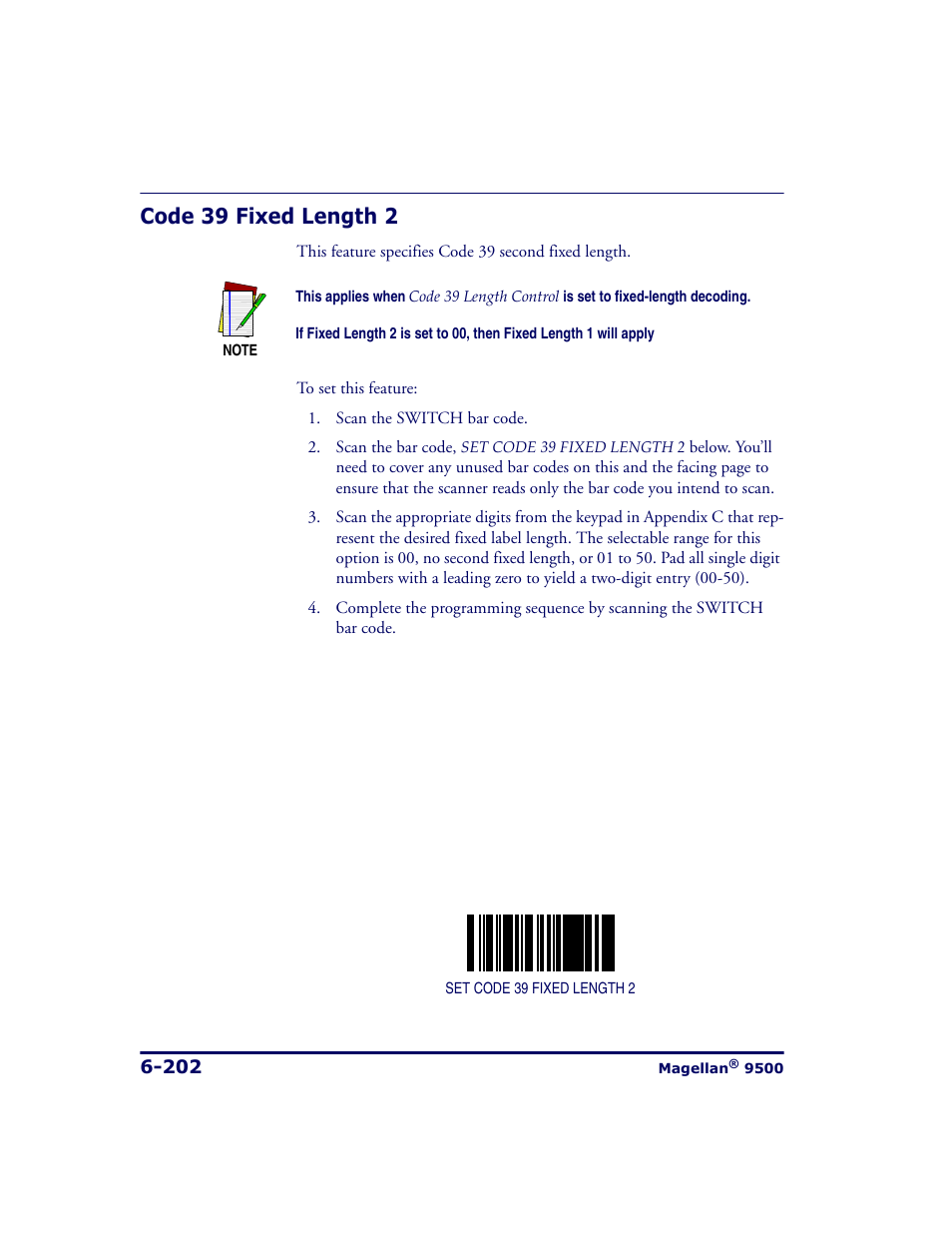 Code 39 fixed length 2, Code 39 fixed length 2 -202 | Datalogic Scanning 9500 User Manual | Page 318 / 460