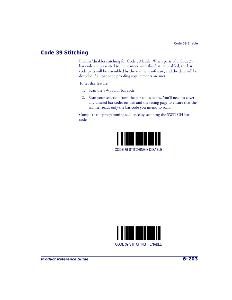 Code 39 stitching, Code 39 stitching -203 | Datalogic Scanning 9500 User Manual | Page 319 / 460