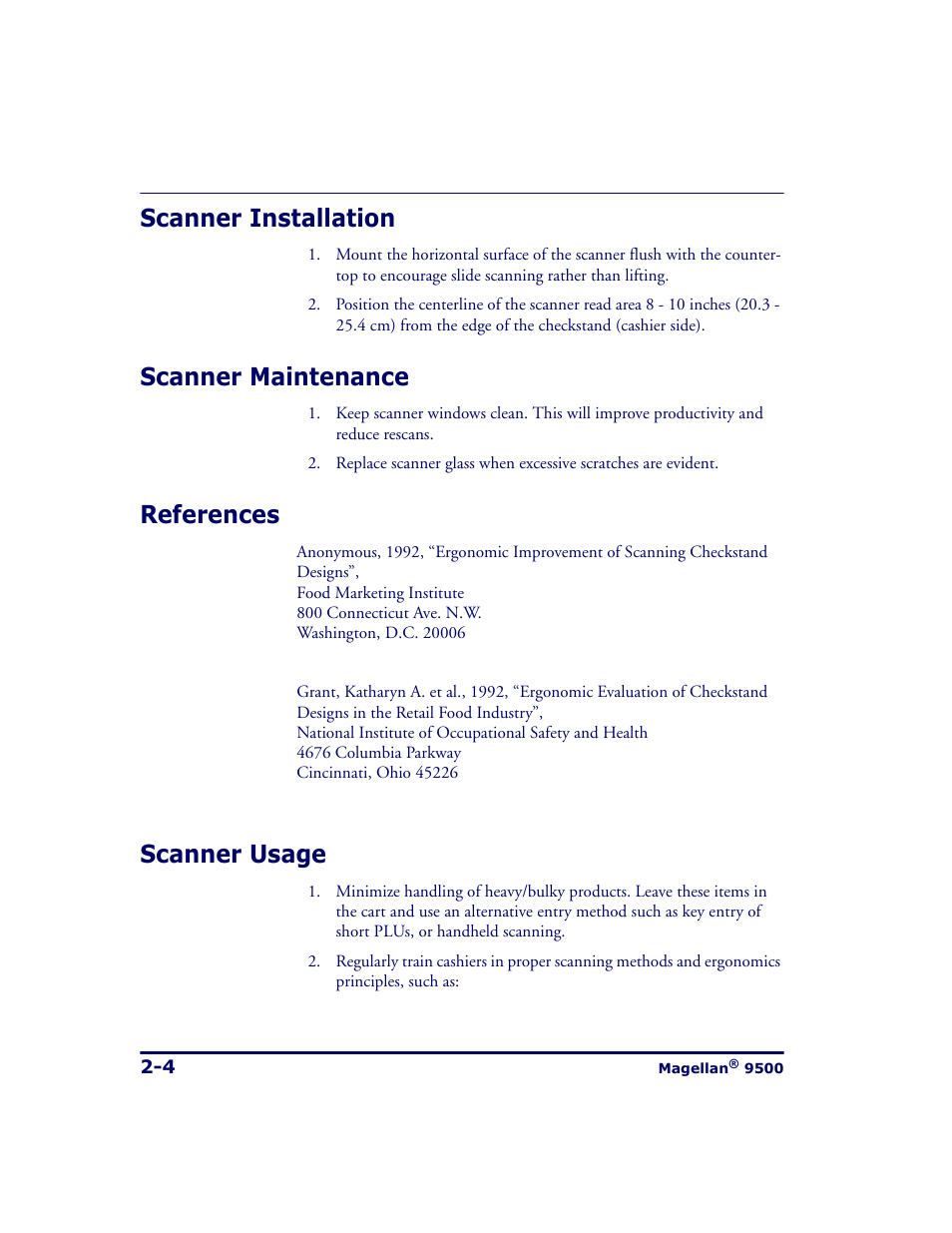 Scanner installation, Scanner maintenance, References | Scanner usage | Datalogic Scanning 9500 User Manual | Page 32 / 460
