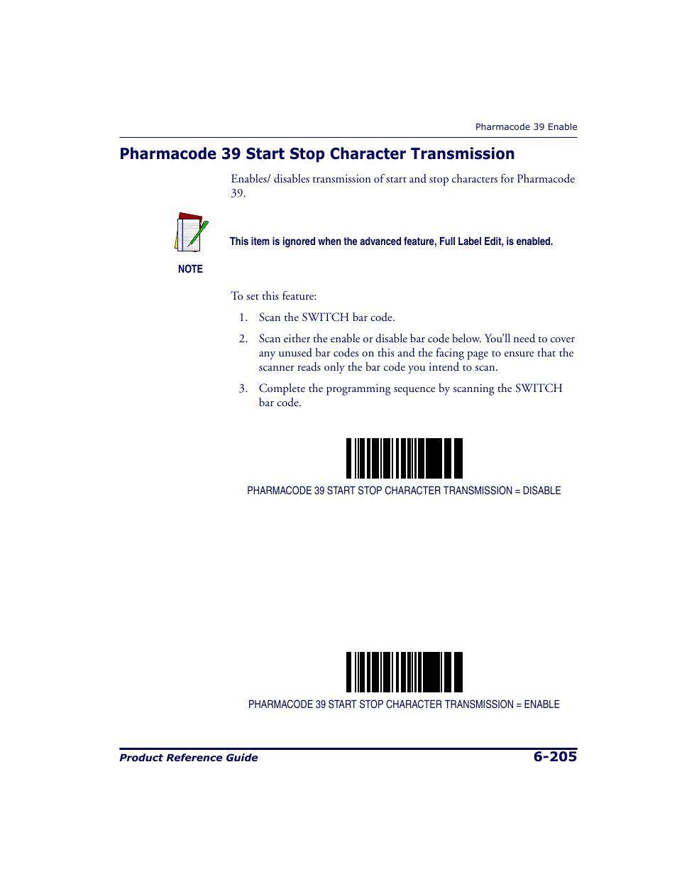 Pharmacode 39 start stop character transmission | Datalogic Scanning 9500 User Manual | Page 321 / 460
