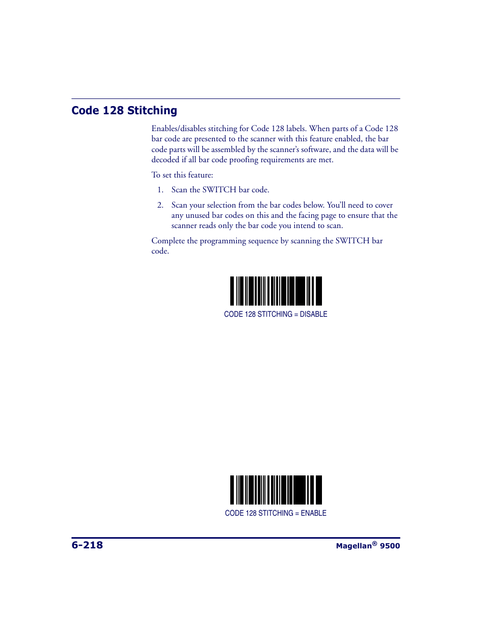 Code 128 stitching, Code 128 stitching -218 | Datalogic Scanning 9500 User Manual | Page 334 / 460