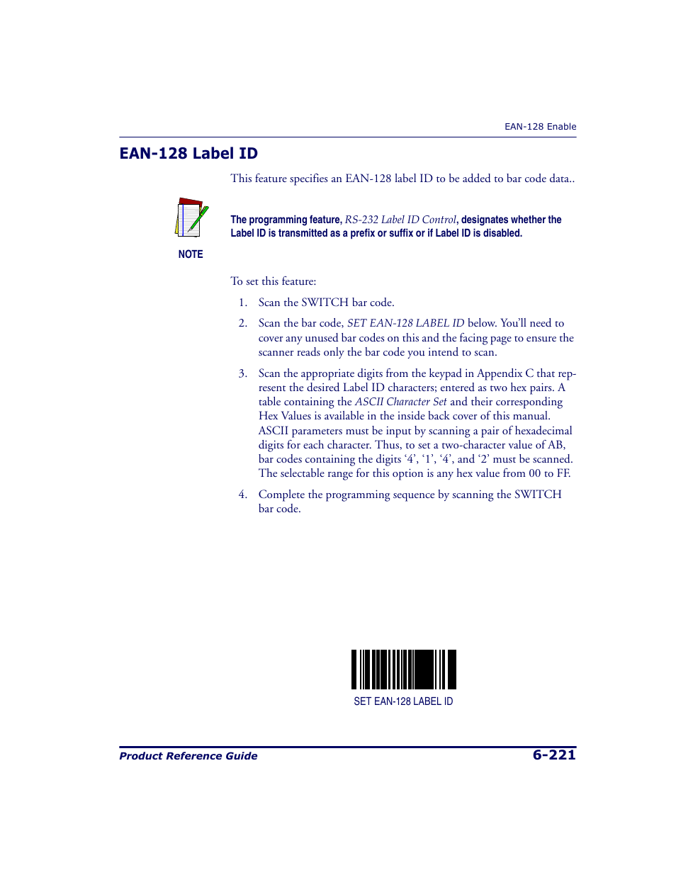 Ean-128 label id, Ean-128 label id -221 | Datalogic Scanning 9500 User Manual | Page 337 / 460