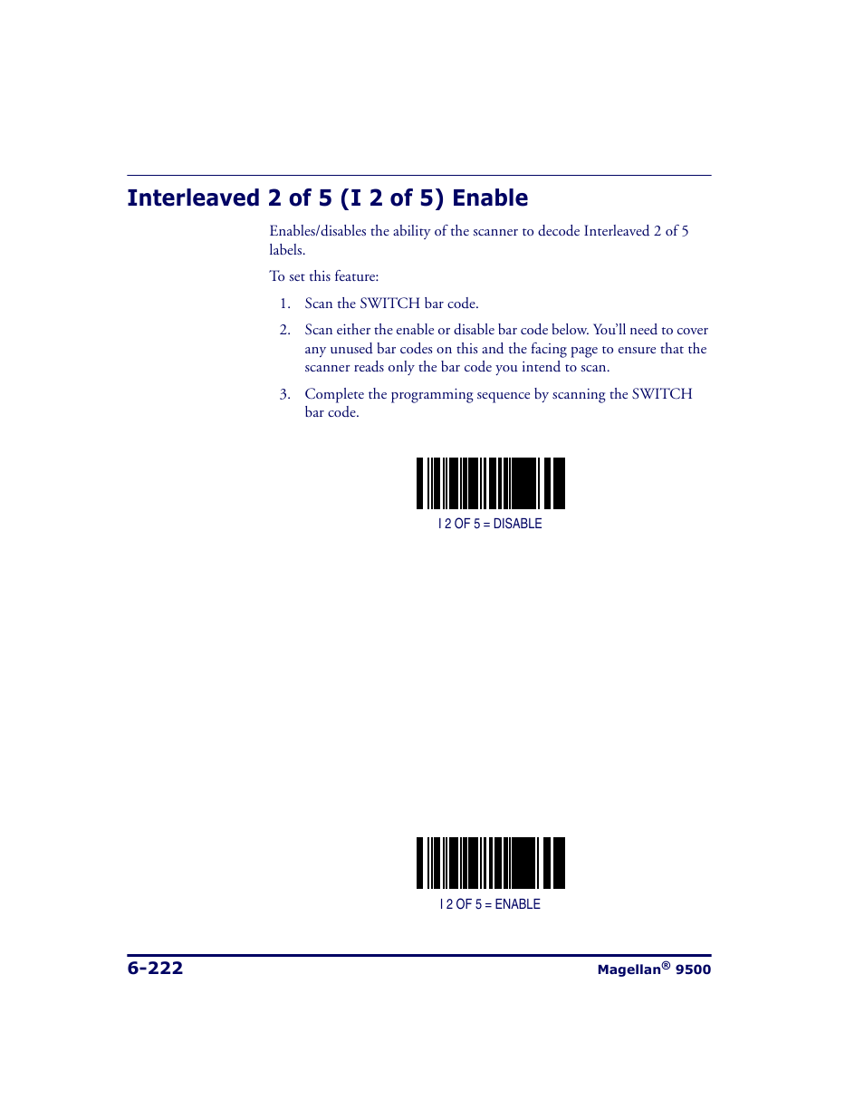 Interleaved 2 of 5 (i 2 of 5) enable, Interleaved 2 of 5 (i 2 of 5) enable -222 | Datalogic Scanning 9500 User Manual | Page 338 / 460