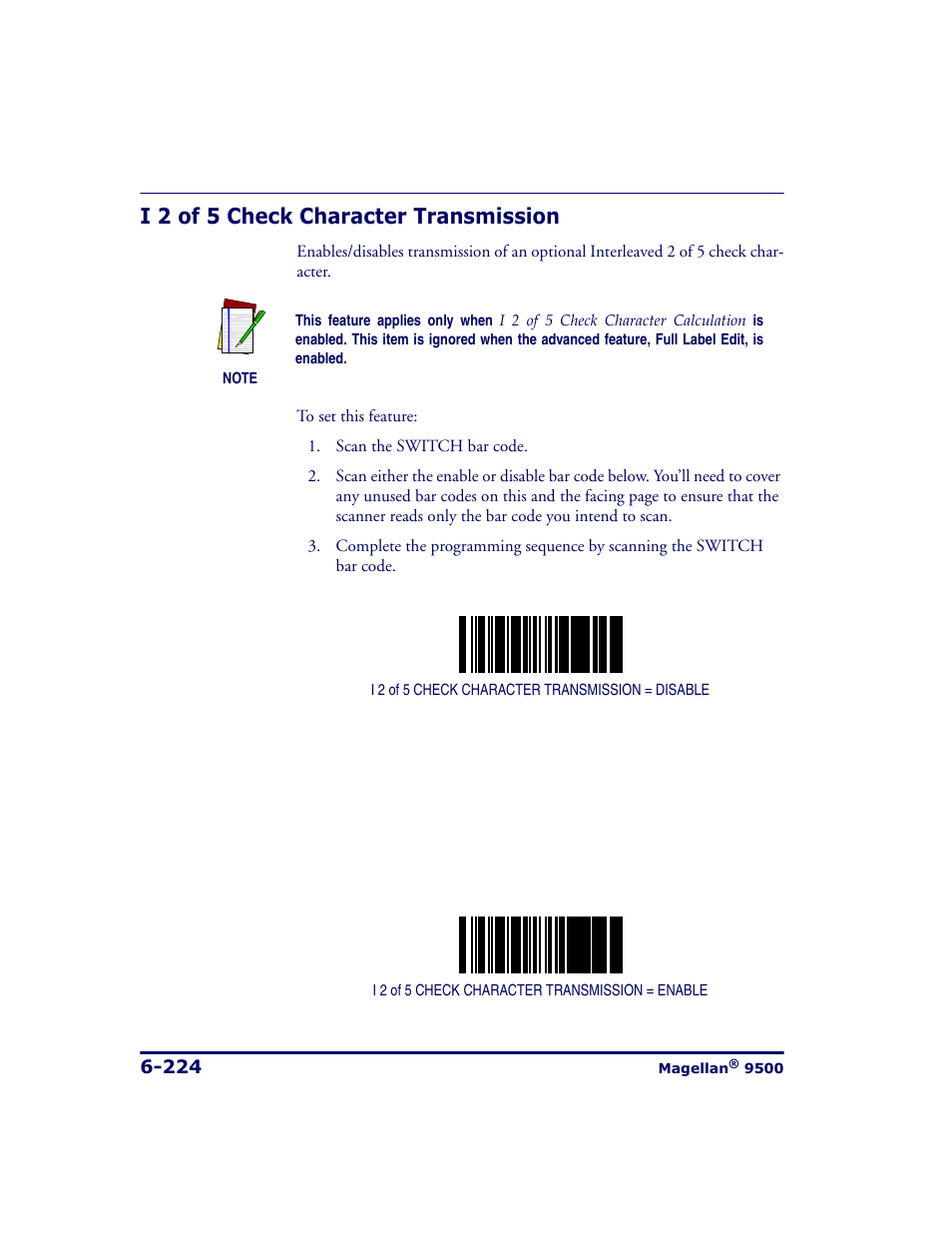 I 2 of 5 check character transmission, I 2 of 5 check character transmission -224 | Datalogic Scanning 9500 User Manual | Page 340 / 460