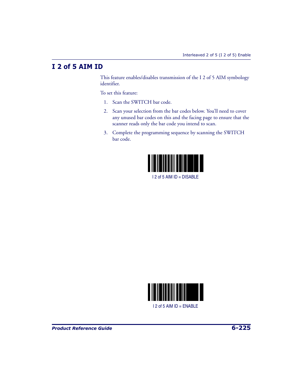 I 2 of 5 aim id, I 2 of 5 aim id -225 | Datalogic Scanning 9500 User Manual | Page 341 / 460