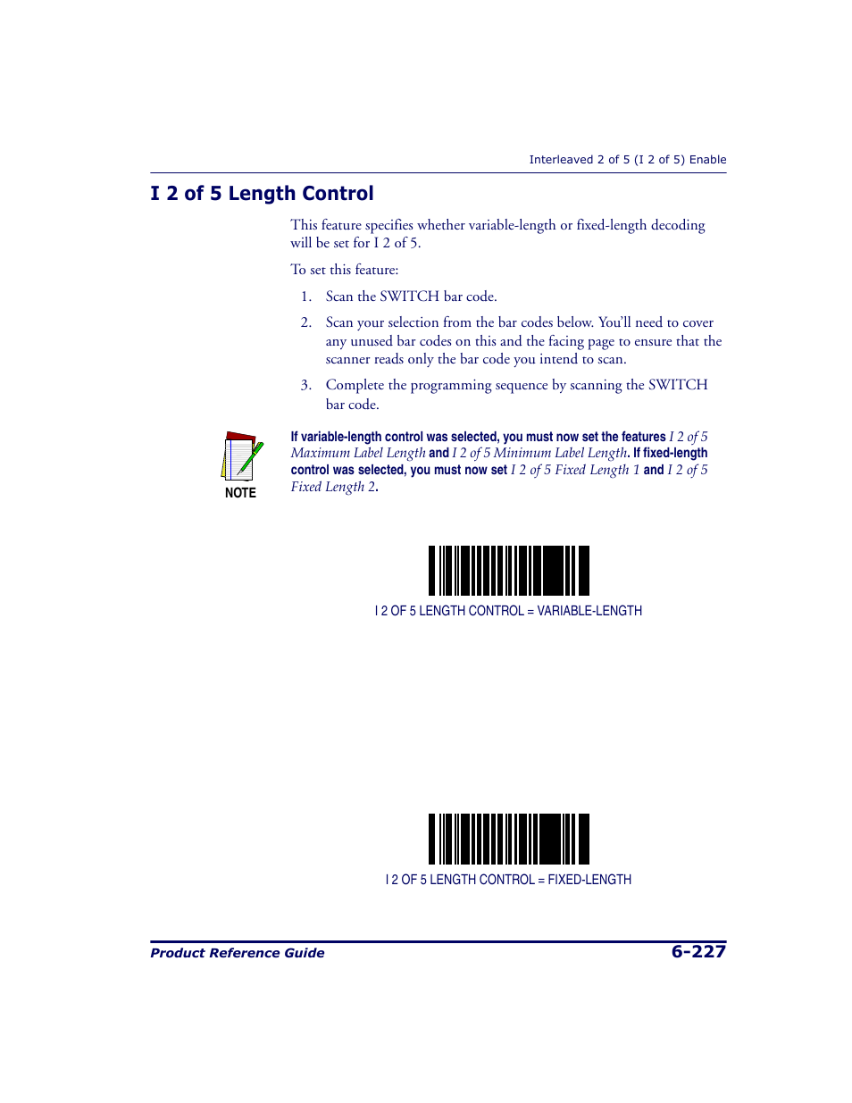 I 2 of 5 length control, I 2 of 5 length control -227 | Datalogic Scanning 9500 User Manual | Page 343 / 460