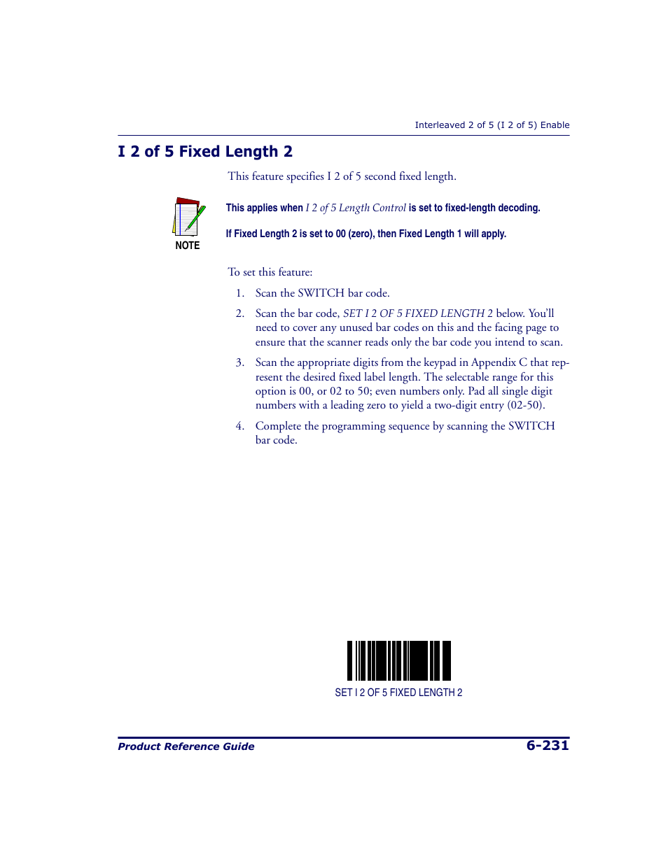 I 2 of 5 fixed length 2, I 2 of 5 fixed length 2 -231, I 2 of 5 | Fixed length 2 | Datalogic Scanning 9500 User Manual | Page 347 / 460