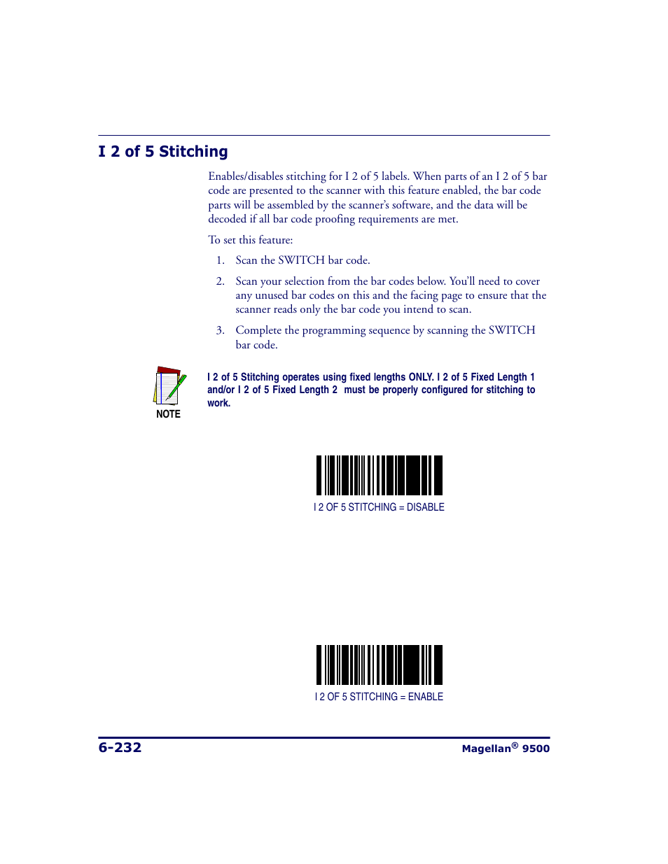 I 2 of 5 stitching, I 2 of 5 stitching -232 | Datalogic Scanning 9500 User Manual | Page 348 / 460
