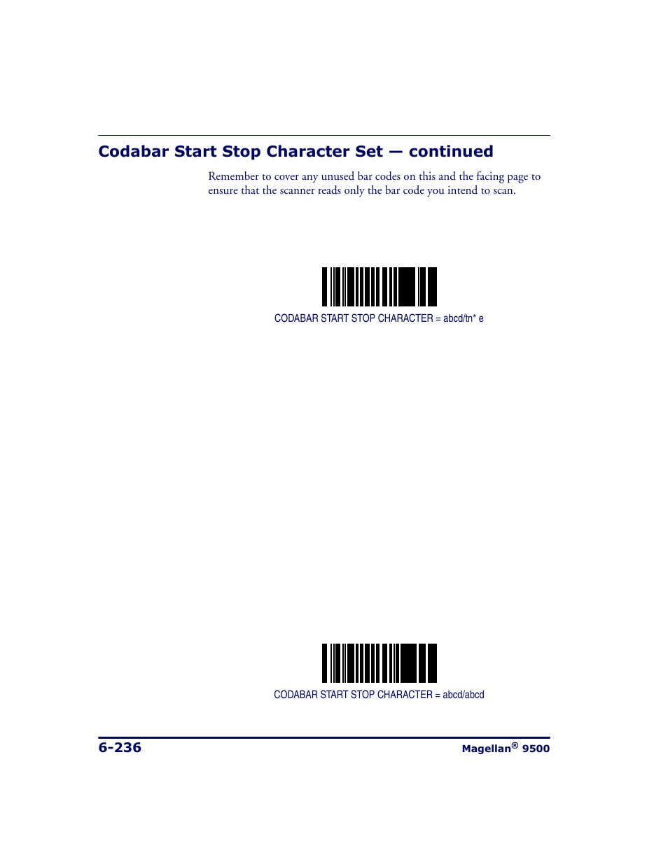 Codabar start stop character set — continued | Datalogic Scanning 9500 User Manual | Page 352 / 460
