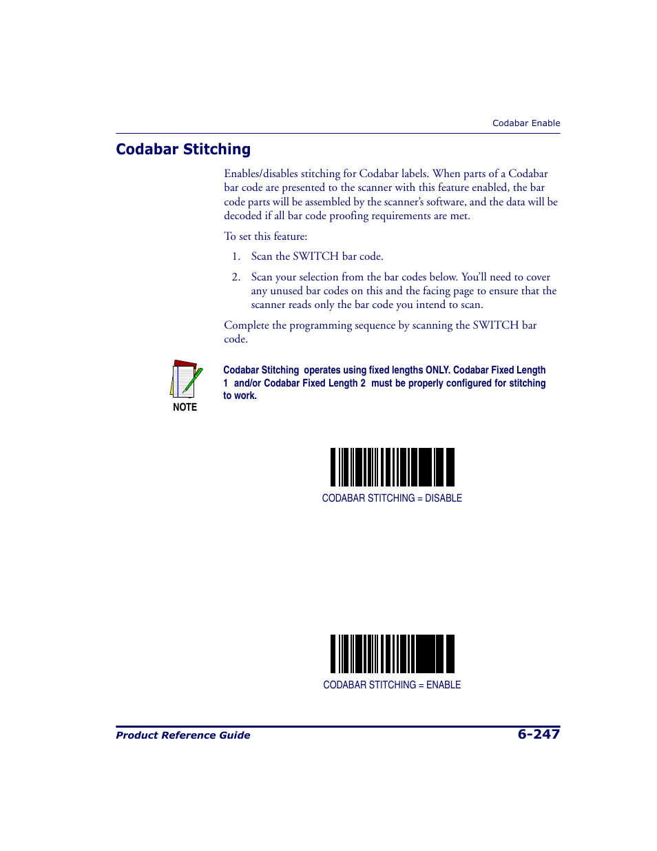 Codabar stitching, Codabar stitching -247 | Datalogic Scanning 9500 User Manual | Page 363 / 460