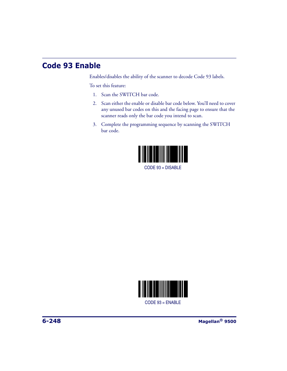 Code 93 enable, Code 93 enable -248 | Datalogic Scanning 9500 User Manual | Page 364 / 460