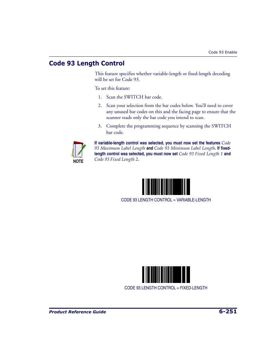 Code 93 length control, Code 93 length control -251 | Datalogic Scanning 9500 User Manual | Page 367 / 460