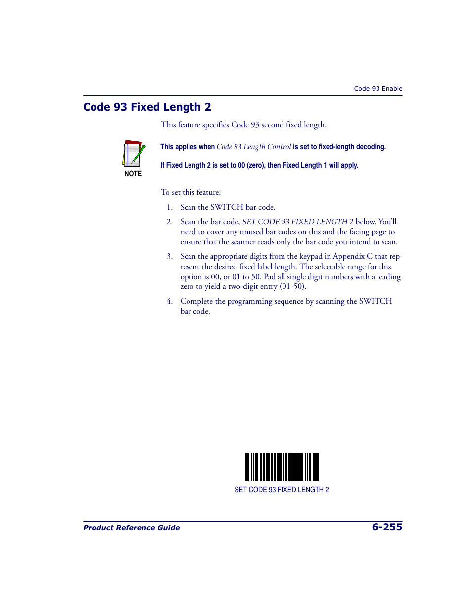 Code 93 fixed length 2, Code 93 fixed length 2 -255 | Datalogic Scanning 9500 User Manual | Page 371 / 460