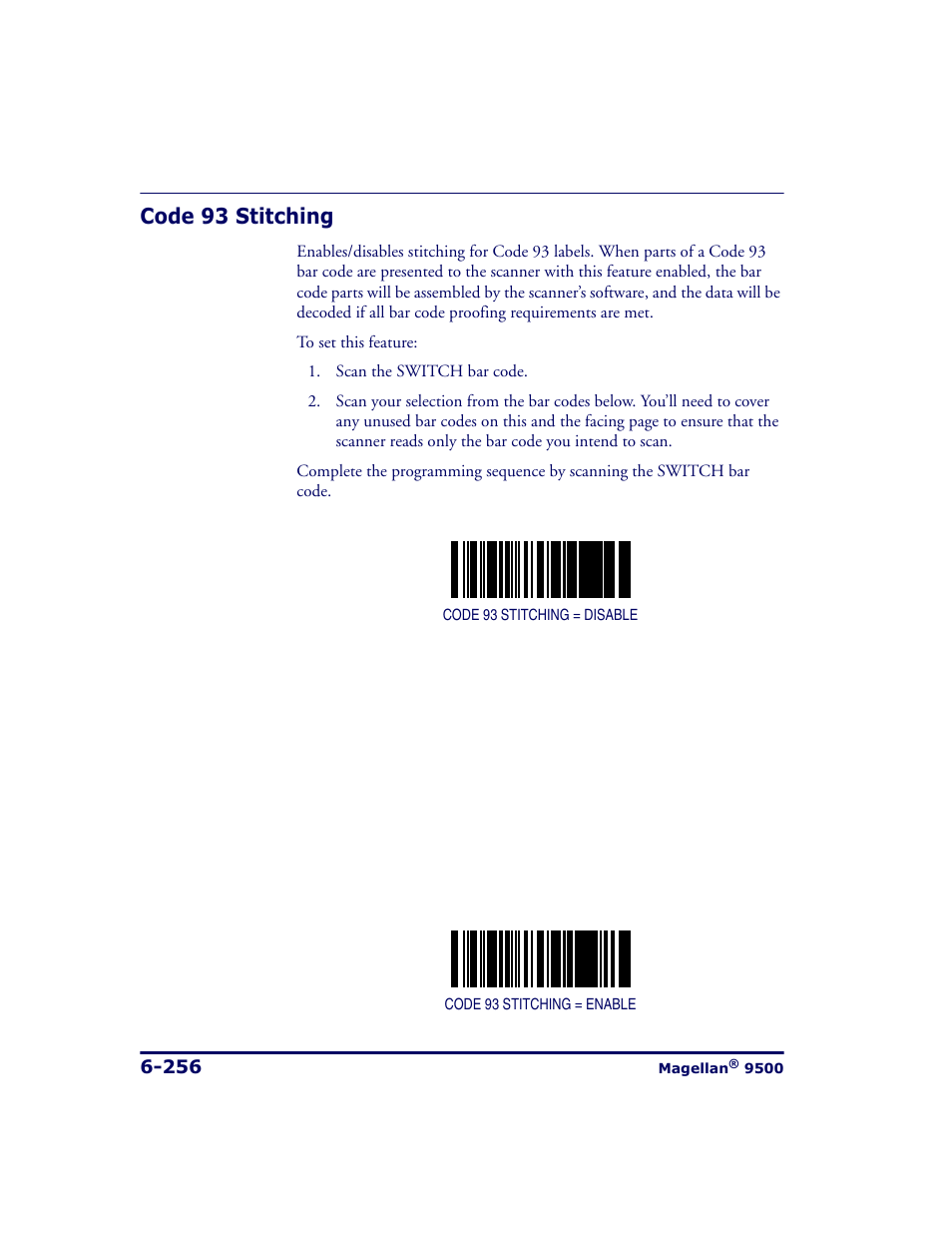 Code 93 stitching, Code 93 stitching -256 | Datalogic Scanning 9500 User Manual | Page 372 / 460
