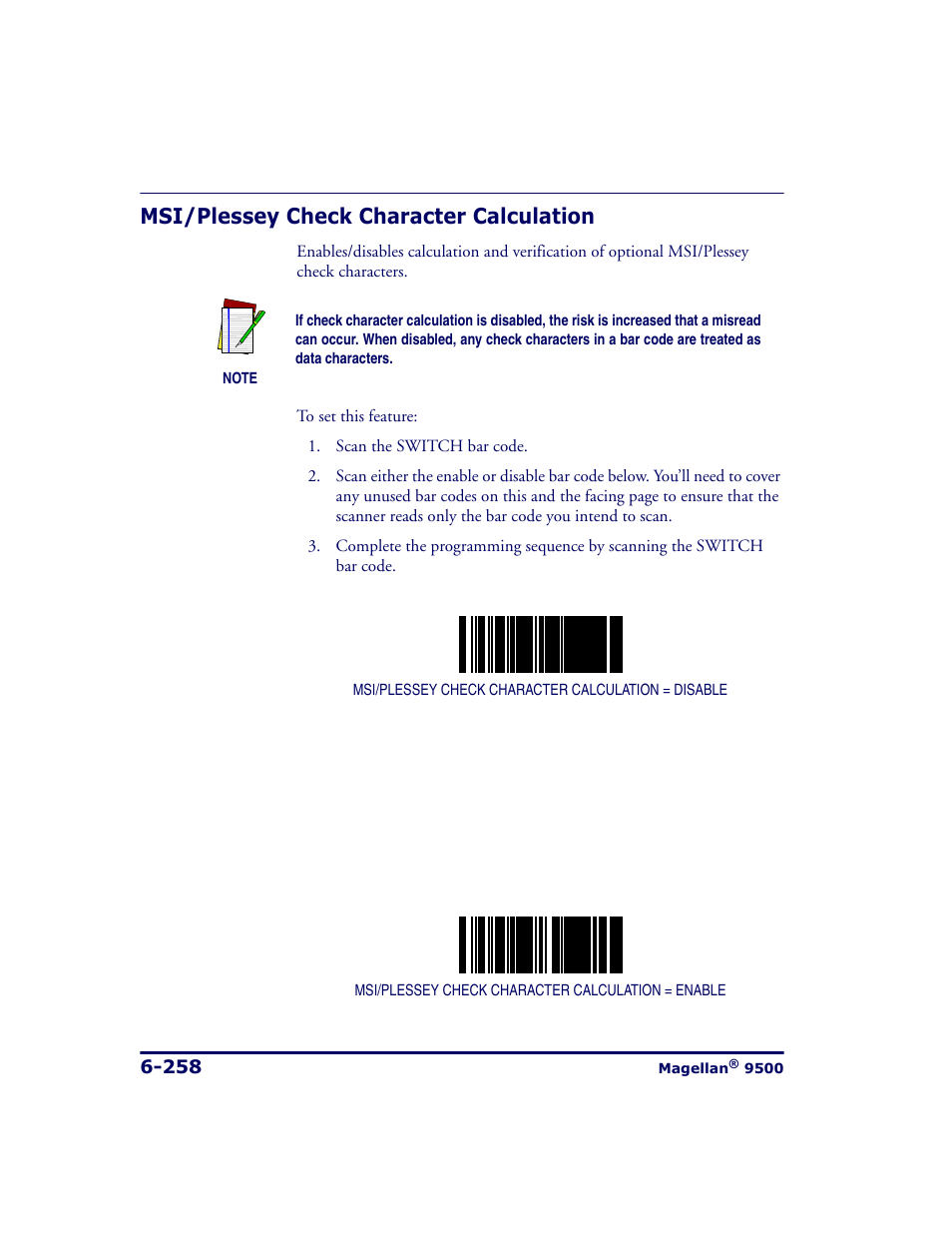 Msi/plessey check character calculation, Msi/plessey check character calculation -258 | Datalogic Scanning 9500 User Manual | Page 374 / 460