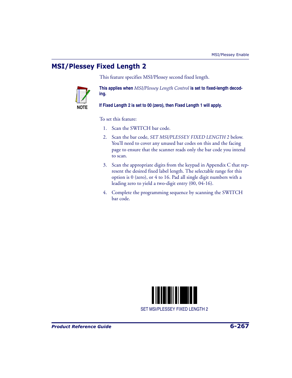 Msi/plessey fixed length 2, Msi/plessey fixed length 2 -267 | Datalogic Scanning 9500 User Manual | Page 383 / 460