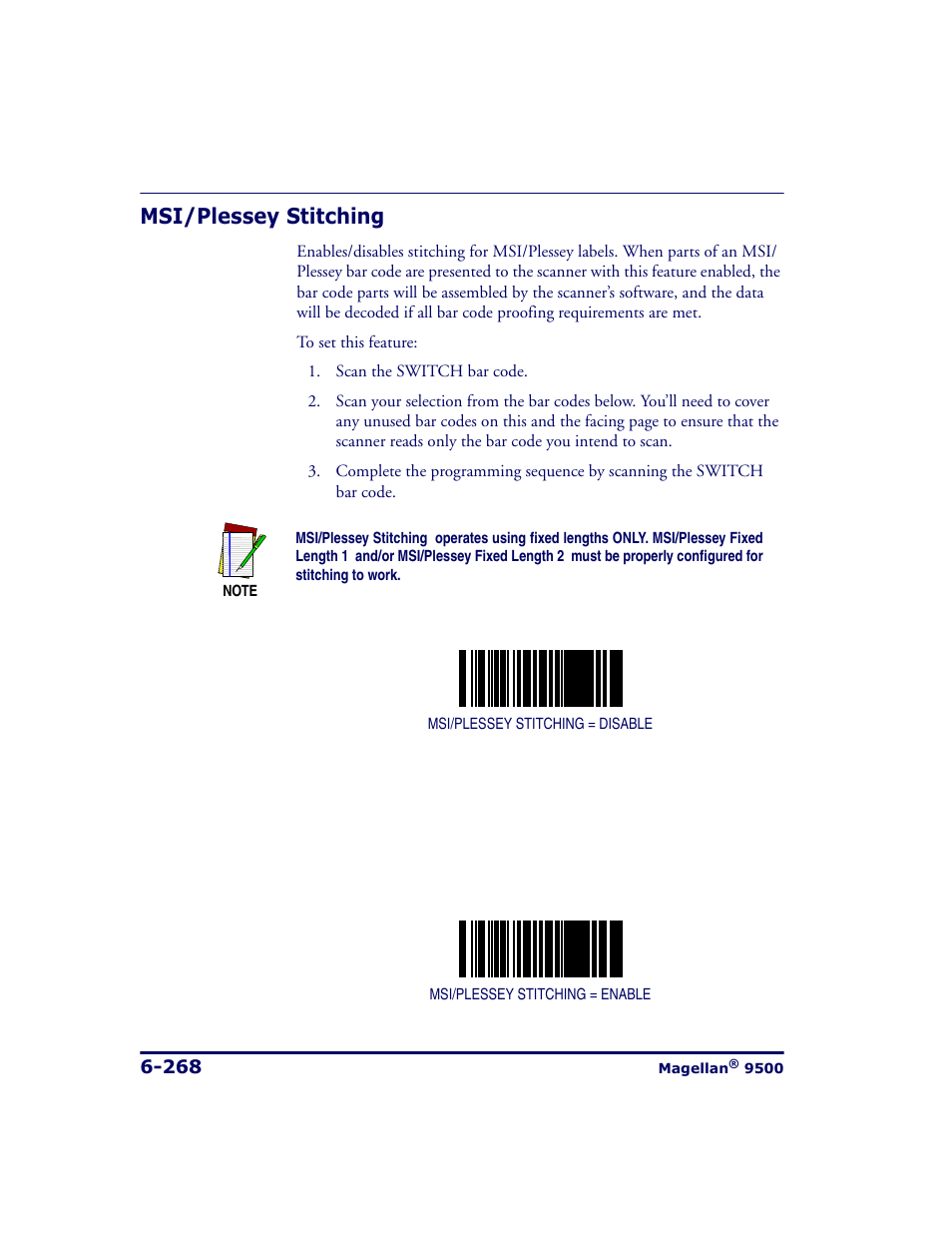 Msi/plessey stitching, Msi/plessey stitching -268 | Datalogic Scanning 9500 User Manual | Page 384 / 460