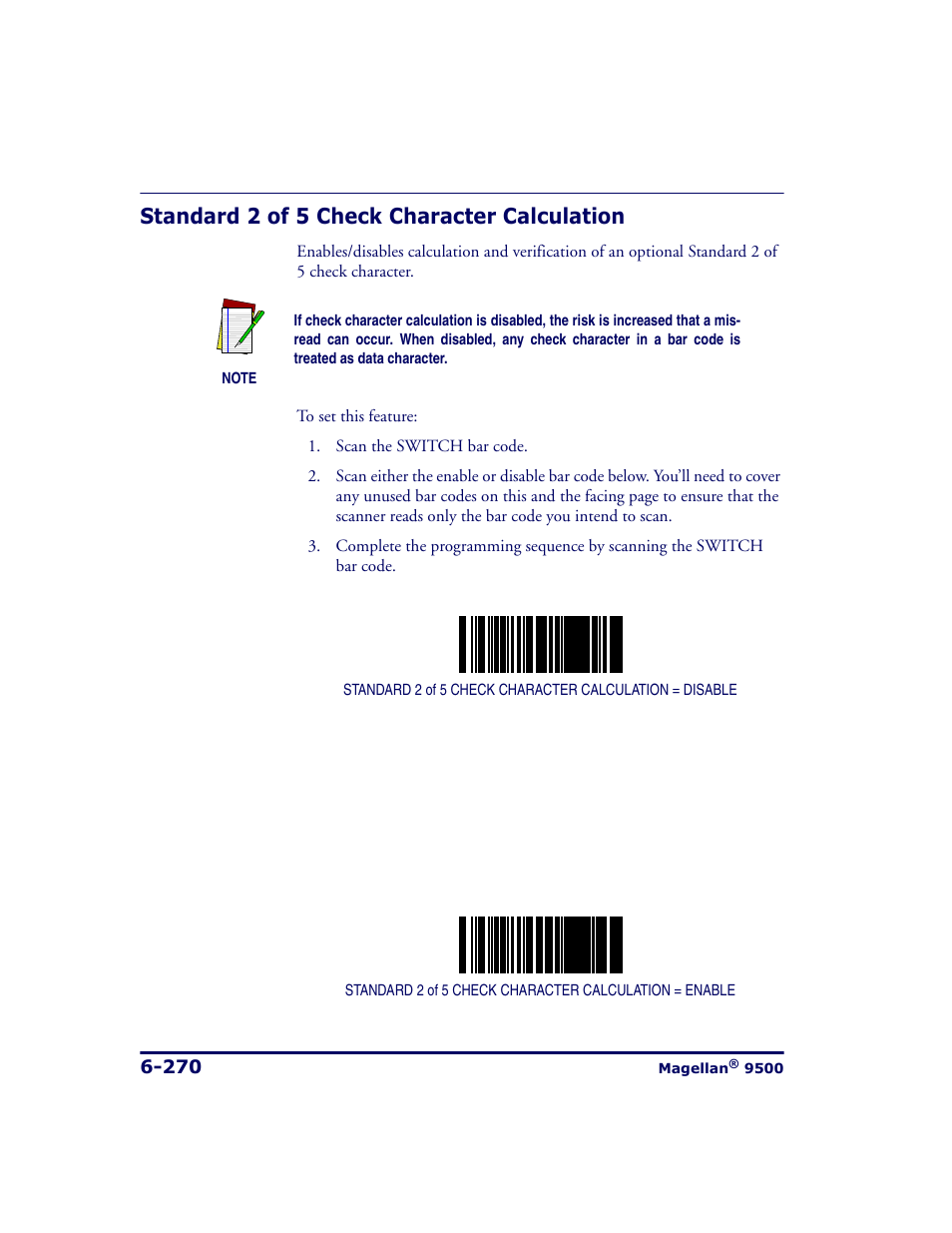 Standard 2 of 5 check character calculation, Standard 2 of 5 check character calculation -270 | Datalogic Scanning 9500 User Manual | Page 386 / 460